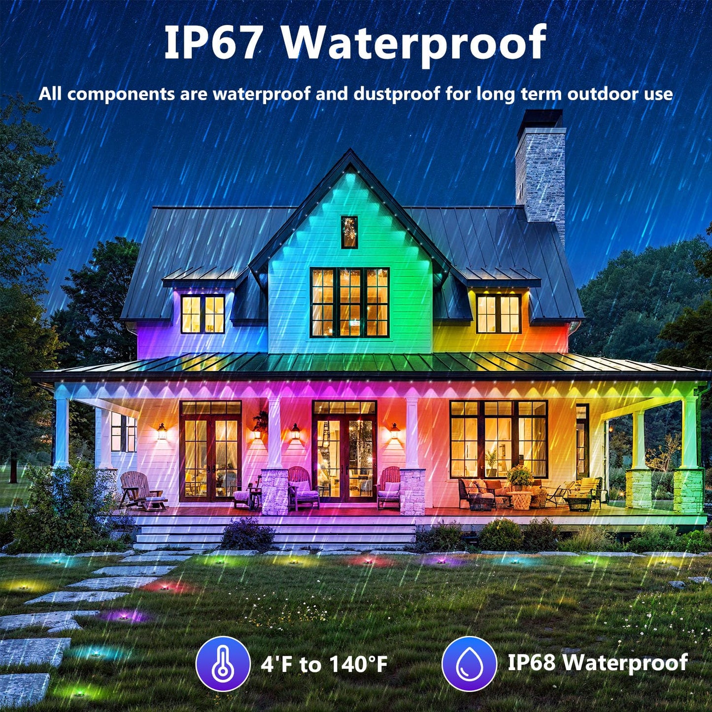LETIANPAI 400FT Permanent Outdoor Lights,RGB Eaves Lights with App Control Remote,DIY Scene Modes IP67 Waterproof Outdoors Under Eave Lighting,Outdoor Light for Garden Decor