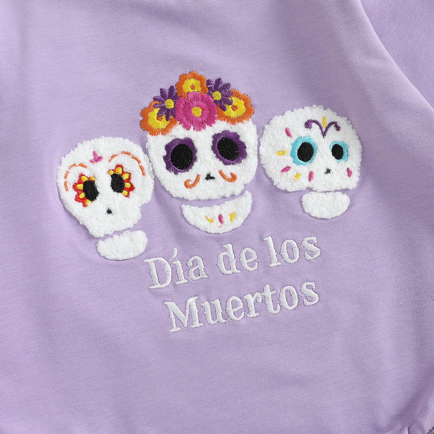 Kuriozud Newborn Baby Girl Day of the Dead Outfit Sugar Skull Sweatshirt Romper Bubble Romper Top Infant Fall Clohtes Dia de los Muertos Purple, 0-3 Months