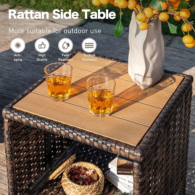 SUNSHINE VALLEY Patio Wicker Swivel Chairs Set of 2, Outdoor High Back Chairs with 5.5" Waterproof Cushions and Side Table, Outdoor Furniture Set for Deck Porch and Yard, Peacock Blue