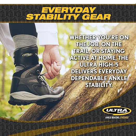 Ultra High-5 Ankle Support Brace – Everyday Stability Gear for Chronic Ankle Instability – Rigid Bilateral Shell, Boot-Ready Fit for Workers, Hikers, & Comfortable Support for Active Aging Adults - Large