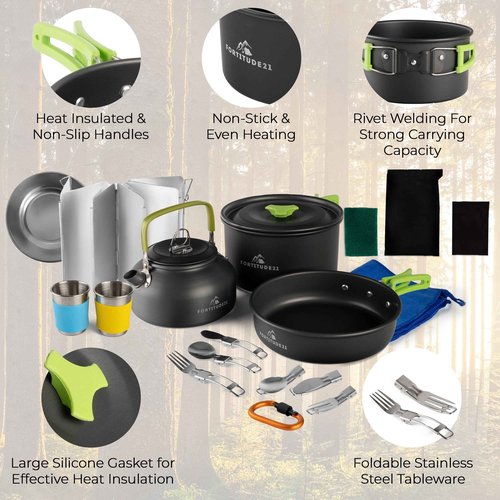 Outdoor Campfire Cooking Set - Complete Camp Kitchen Accessories, Pots, Pans, Utensils for Camping Trips