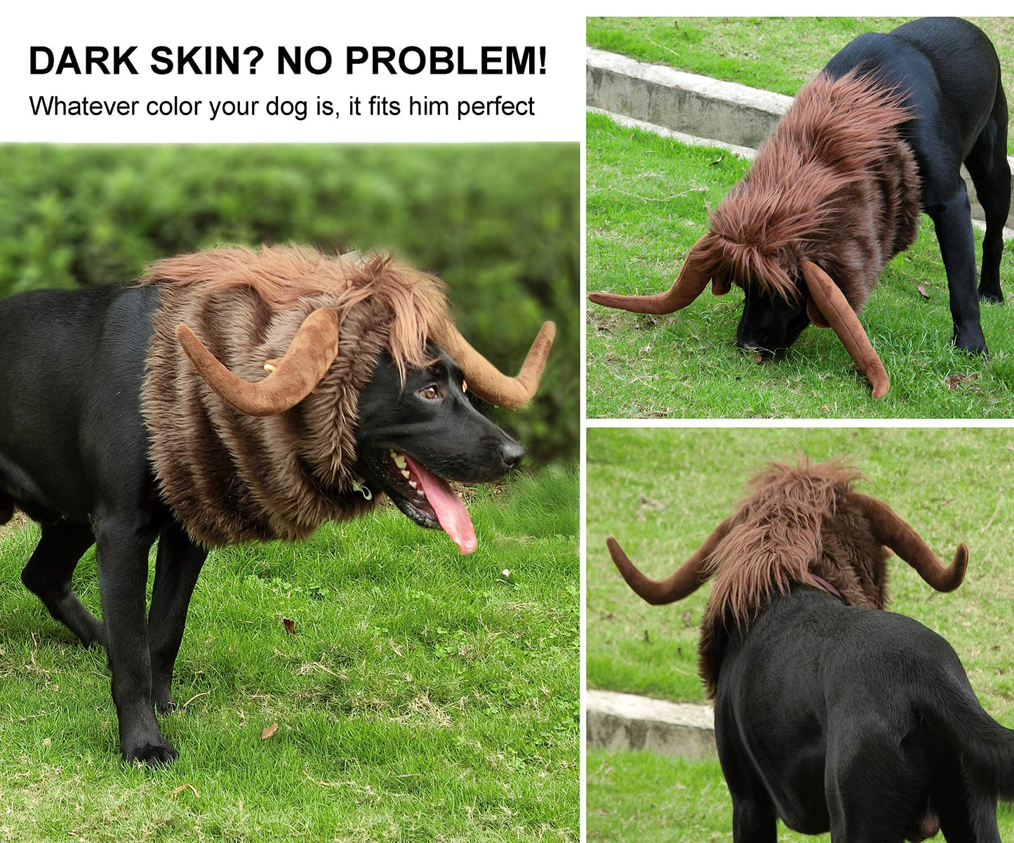 Funny Pet Moose Costumes for Dog, Cute Furry Pet Wig for Halloween Christmas, Pet Clothing Accessories (Bull, Size L)