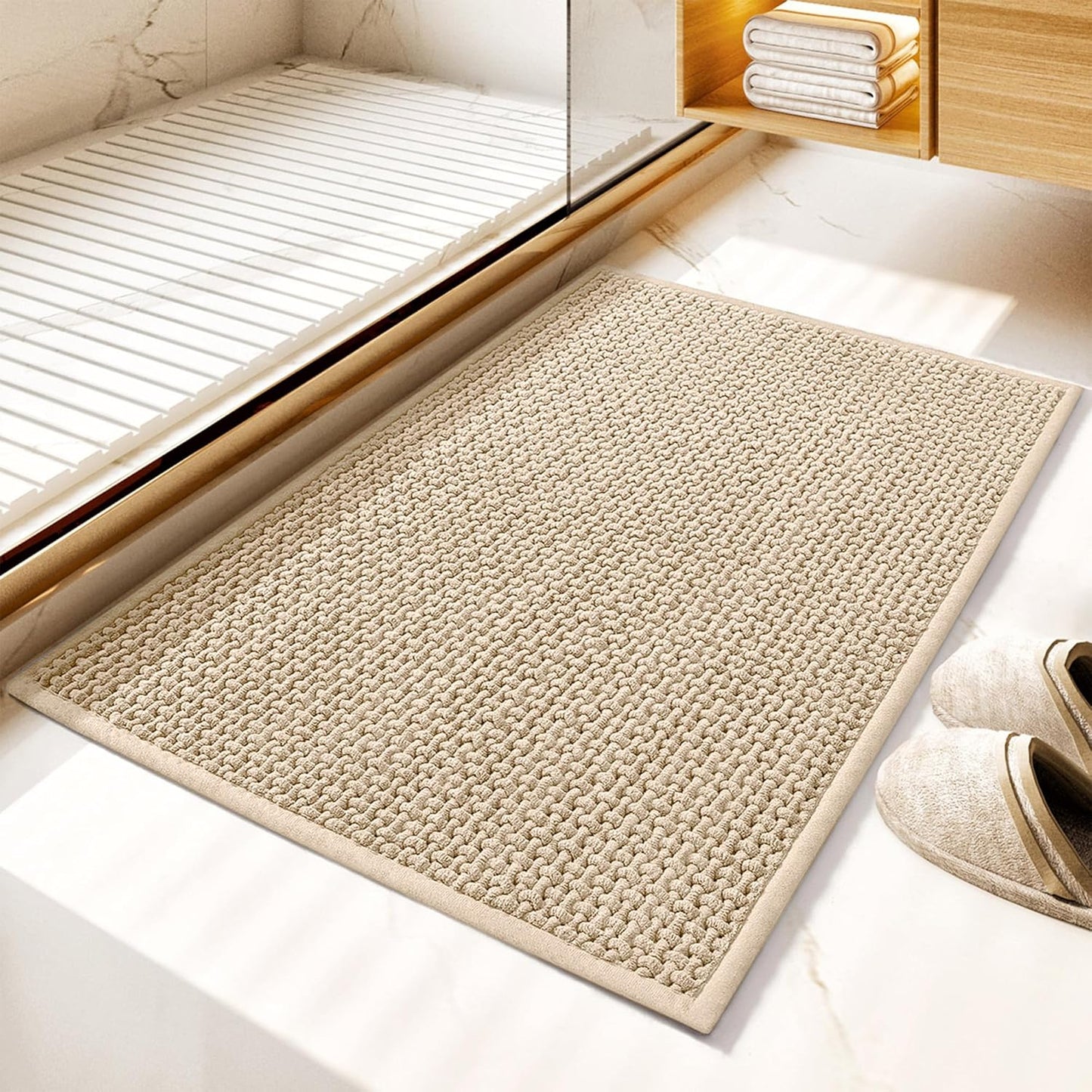 GRANNY SAYS Beige Bathroom Rugs, Absorbent Bath Mats for Bathroom, 36" x 24", Soft Chenille Bathroom Mat, Small Bath Rugs Non Slip Washable, Quick Dry, Thin, Rug for Tub and Shower