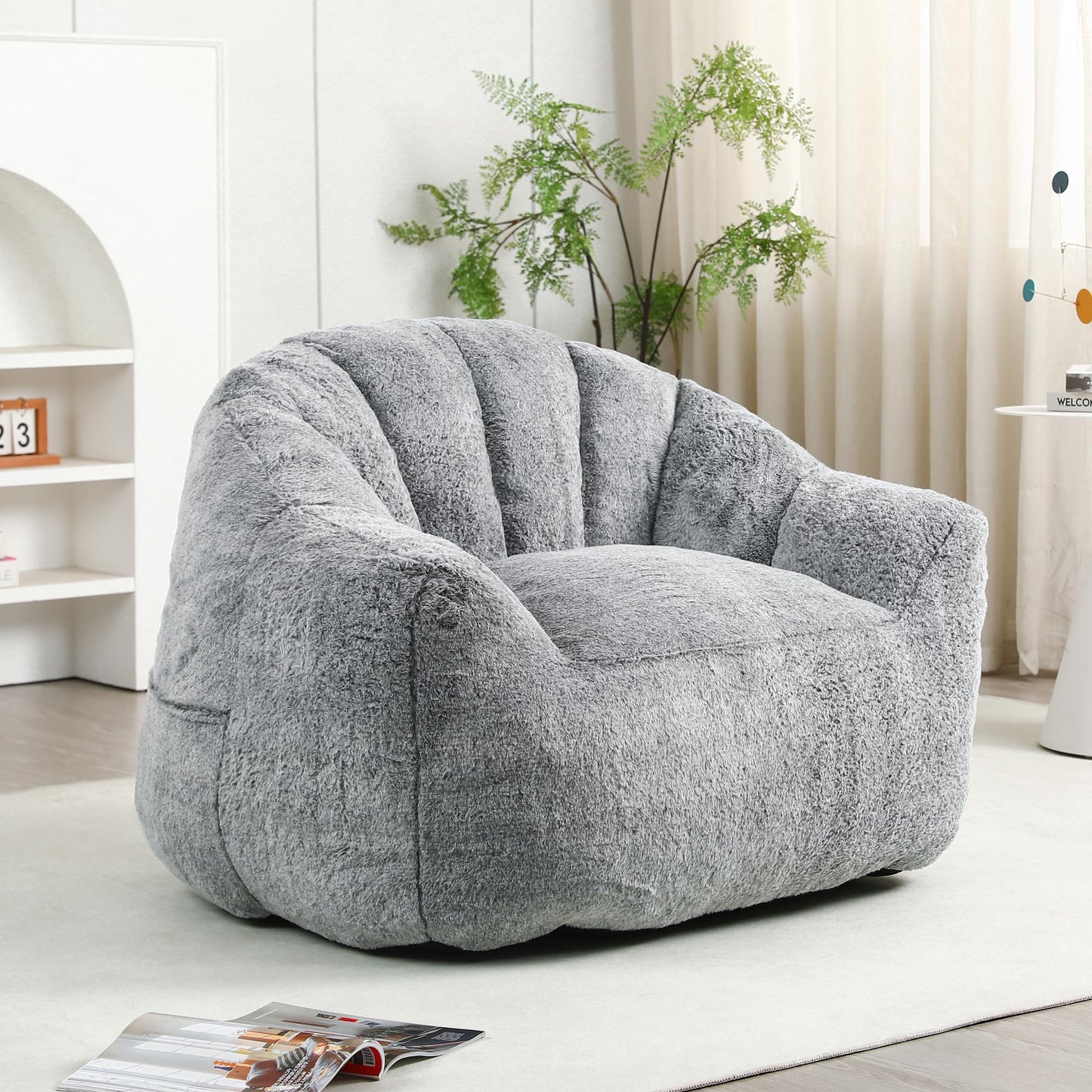 Casaround Bean Bag Chair, Bean Bag Sofa Chair with Armrests Stuffed High-Density Foam, Lazy Sofa Comfy Chairs BeanBag Chair for Adults in Living Room,Bedroom Reading,Chaise,Morden (Gray)