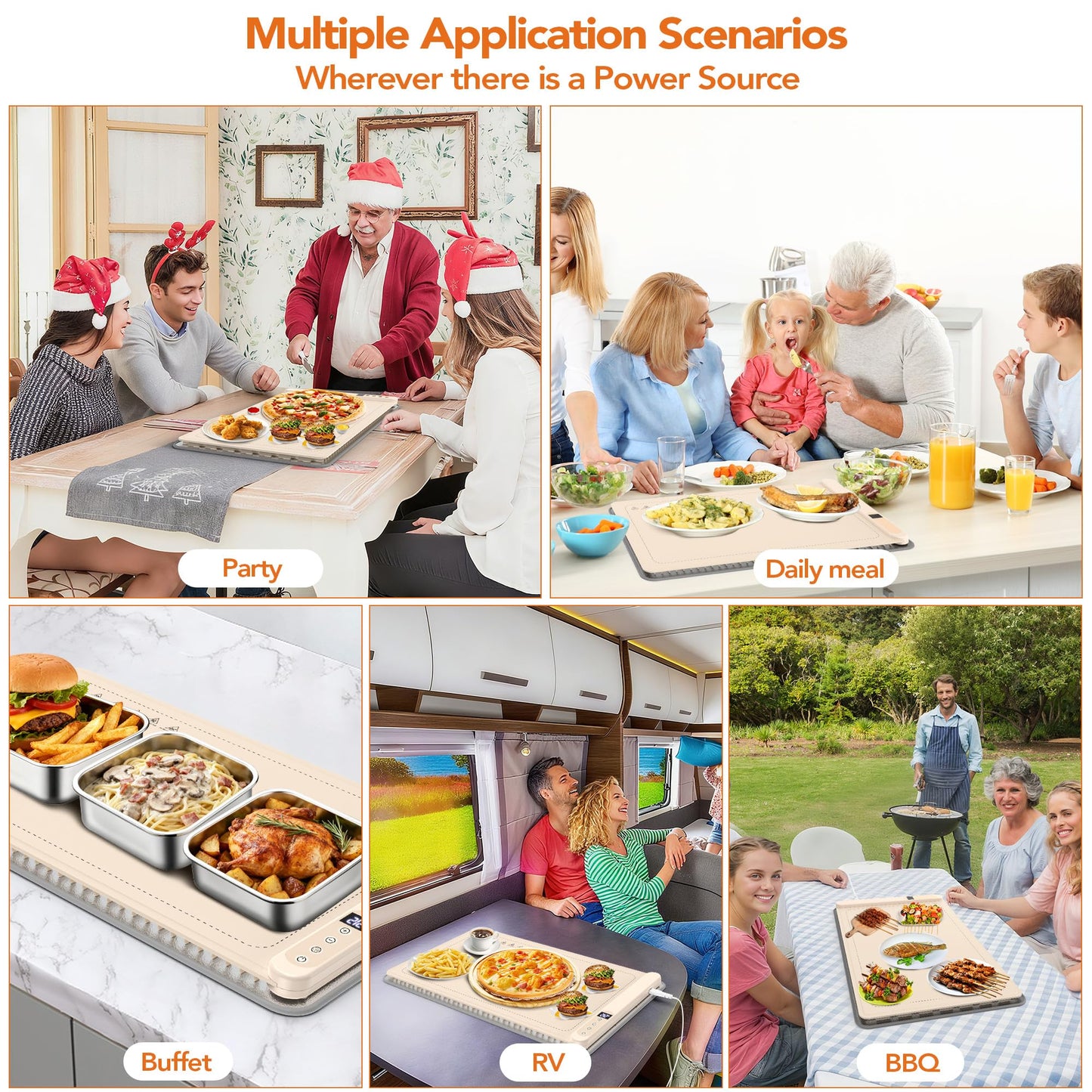 Warming Mat for Food, Electric Warming Tray for Parties Buffet, Graphene 3S Rapid Full-Surface Heating Mat with 8 Levels Adjustable Temp and 12 Hours Timer, Food Warming Pad with Heat-Insulating Mat