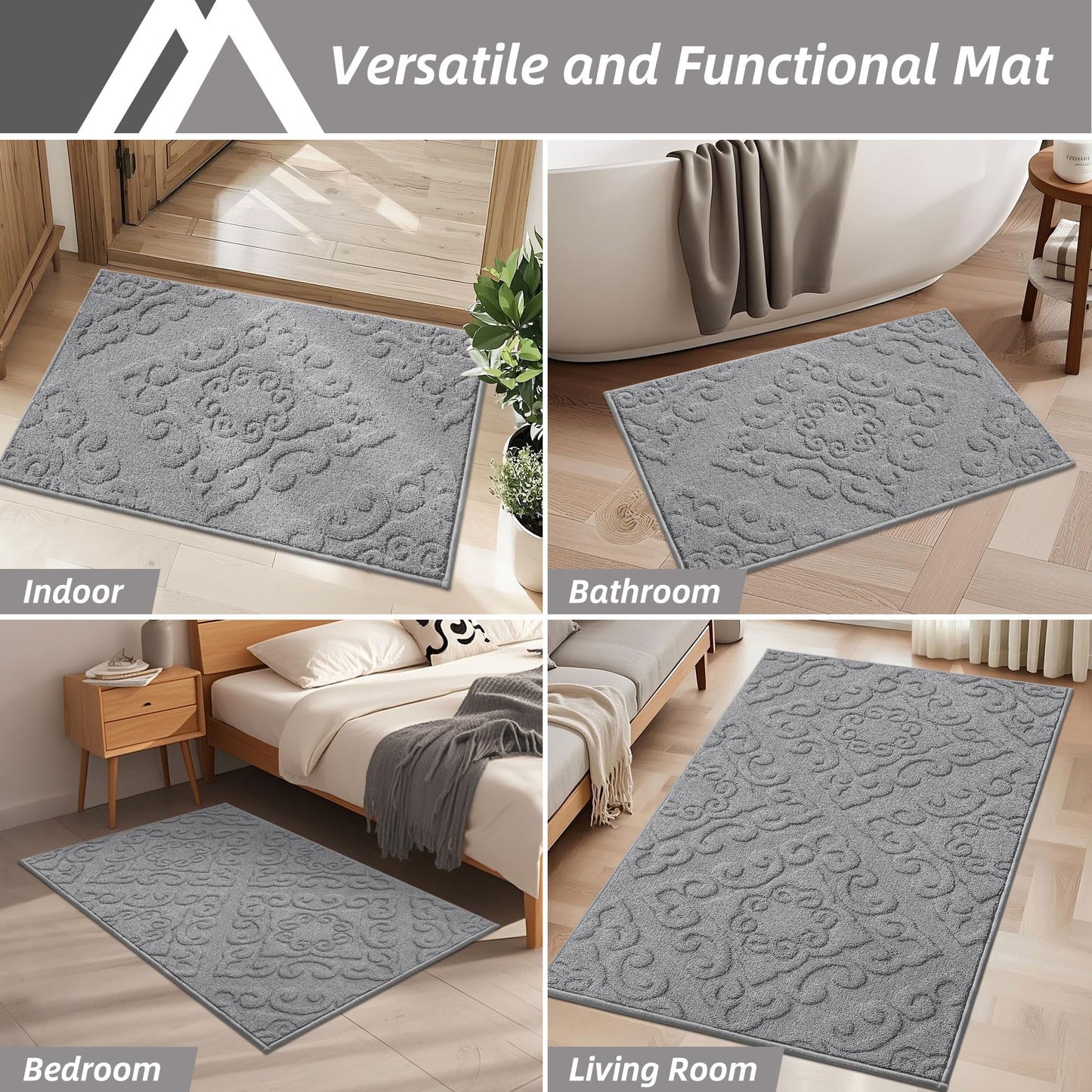 COSY HOMEER-Door-Mat-Non-Slip-Entryway-Rug 32”x48” Absorbent Welcome Mats Washable Dirt Trapper Door Mat Entrance Floor Mats for Front Back Doormats and Wet Shoes,Grey