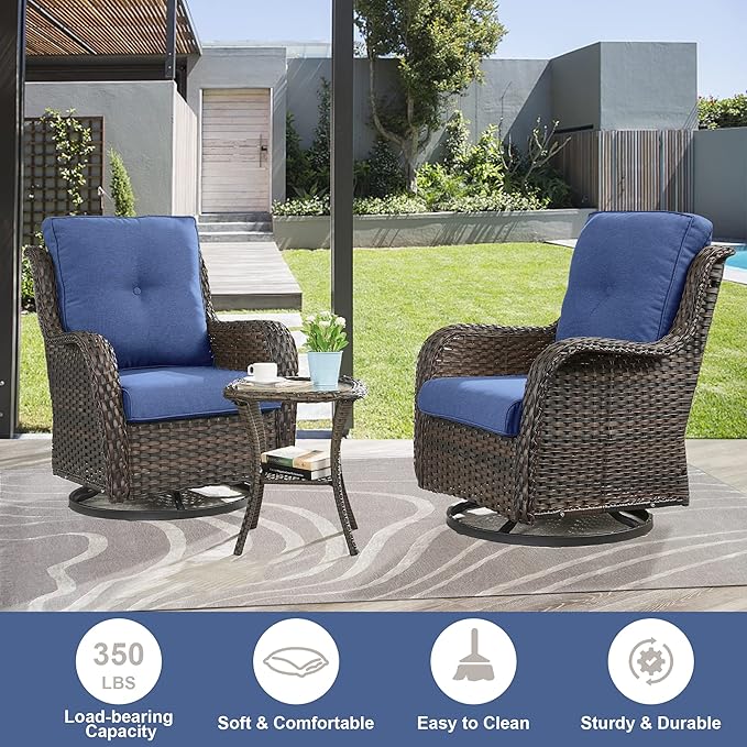 Belord 5 Pieces Patio Furniture Sets Wicker Outdoor Furniture, Rattan Patio Swivel Glider Chairs with 2 Ottoman and Glass Side Table
