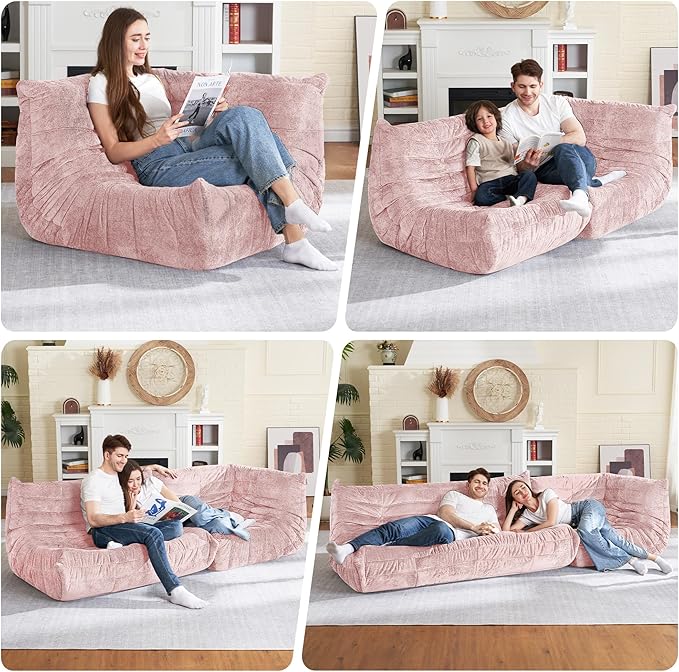 HABUTWAY Bean Bag Chair, Memory Foam Bean Bag Chairs for Adults, Fireside Corner Chair Lazy Floor Corner Sofa for Living Room, Bedroom, Dorm, Office (Pink)