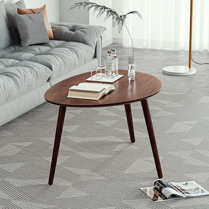 Wayshome Small Oval Coffee Table, 100% Solid Wood Coffee Tables Mid Century Modern Table for Living Room, Side Table End Tables for Home (Walnut Wood Color, 25.59''x17.51''x19.68'')