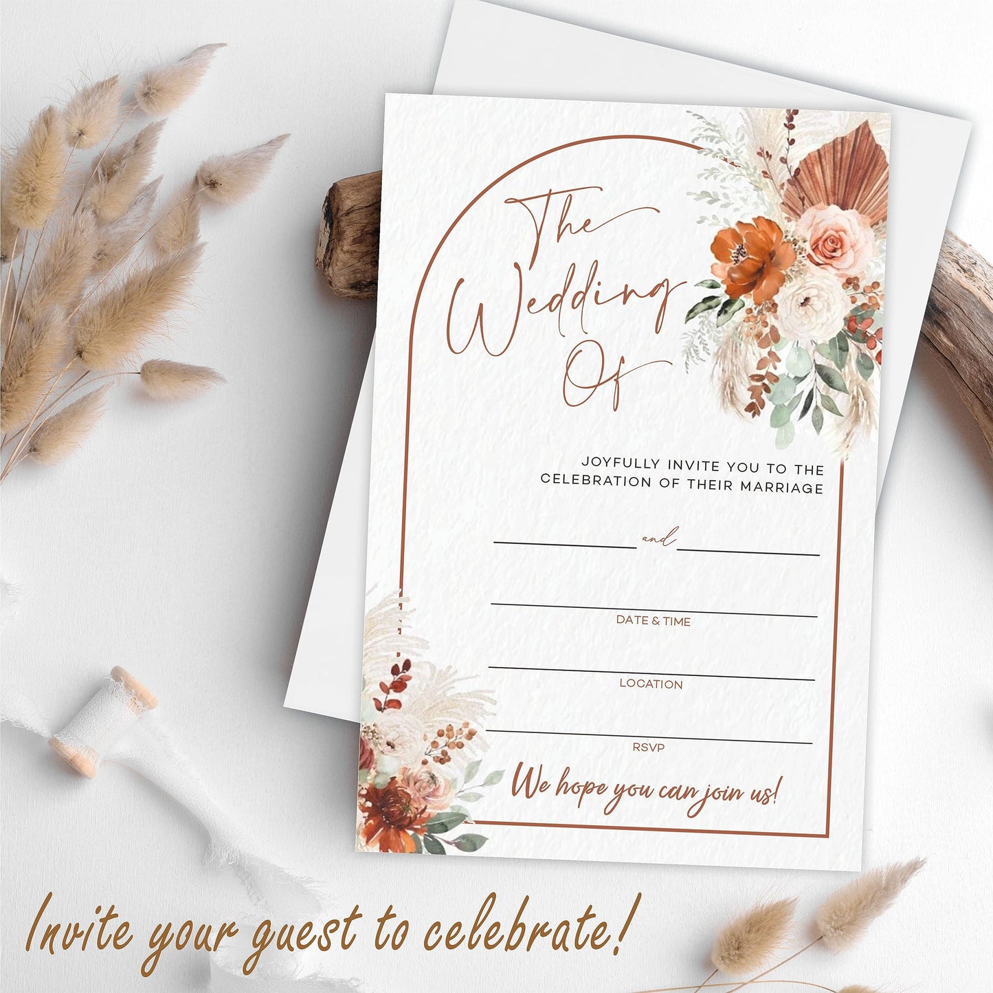 TPYEN Watercolor Wedding Invitations - Floral Arch - 25 Wedding Invites With Envelopes, Double-Sided Fill In Style Invites For Mr & Mrs Celebration, Party Favor And Supplies - A08