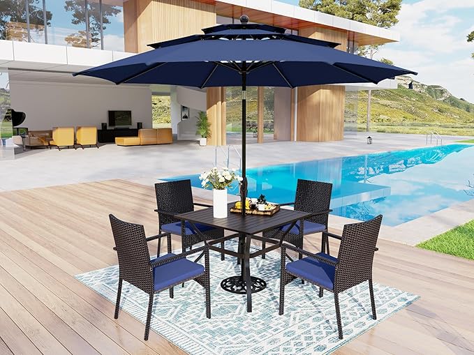 MFSTUDIO Patio Rattan Chairs Set of 4, Wicker Outdoor Dining Chairs Set of 4, All Weather Patio Armchairs w/Armrests, Steel Frame, Brown, 330lbs