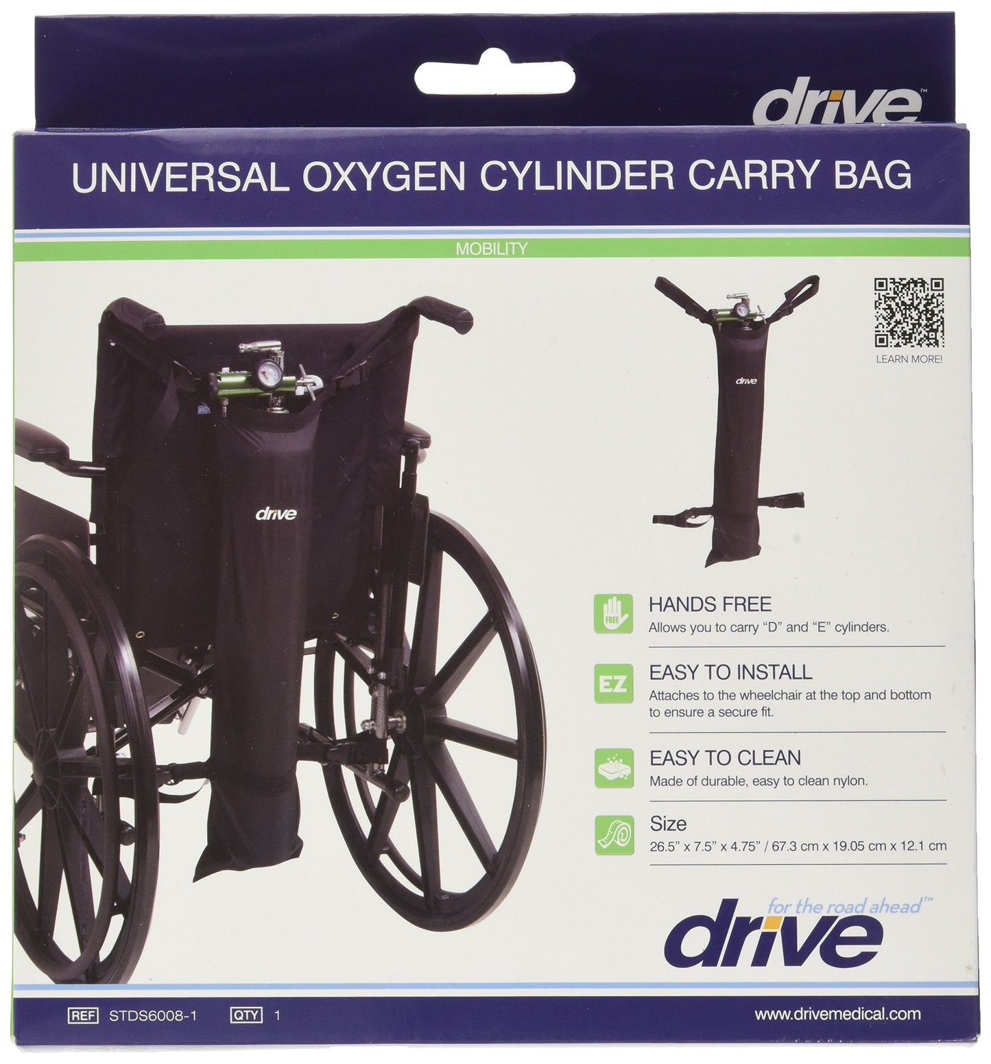 Drive Medical Universal Oxygen Cylinder Carry Bag, Black