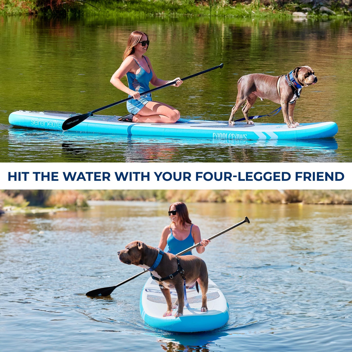 SereneLife 11’6” Inflatable SUP - Pet-Friendly Stand-Up Paddleboard for Adults and Pet Ride Alongs - 35” Wide Stable Design with Non-Slip EVA Deck Pad, Premium SUP Accessories, 485 lbs. Capacity