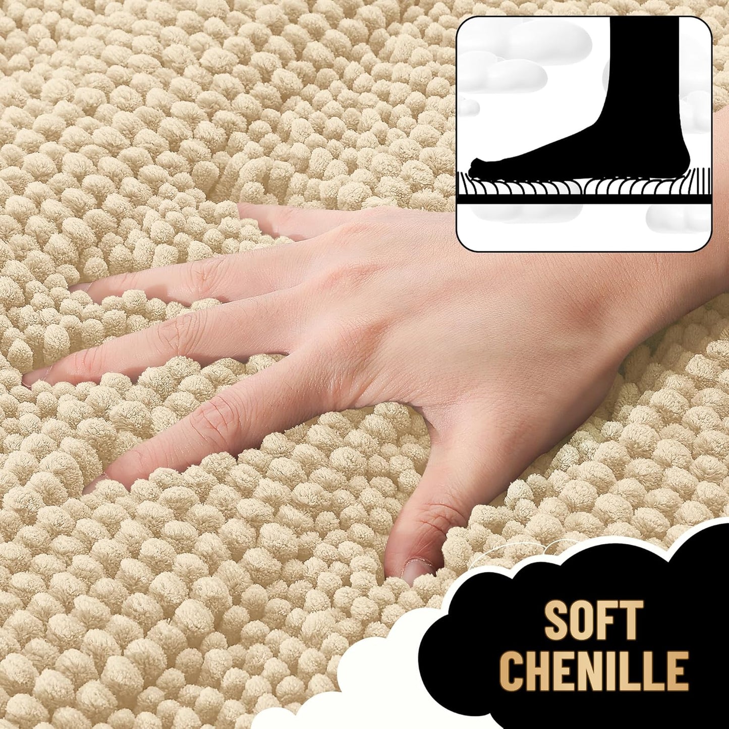 OLANLY Thick Bathroom Rugs 24x16, Extra Soft Absorbent Chenille Striped Bath Rugs, Rubber Backing, Machine Wash Dry, Bath Mats for Bathroom Floor, Tub and Shower, Home Decor Accessories, Beige