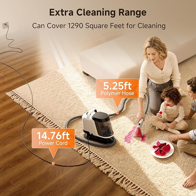 uwant Portable Carpet Cleaner 18Kpa Powerful Suction Upholstery Cleaner Machine for Pet, Spot Cleaner with Specialty Tools for Car, Couch, Rug, Sofa, Furniture (Motor 18Kpa)