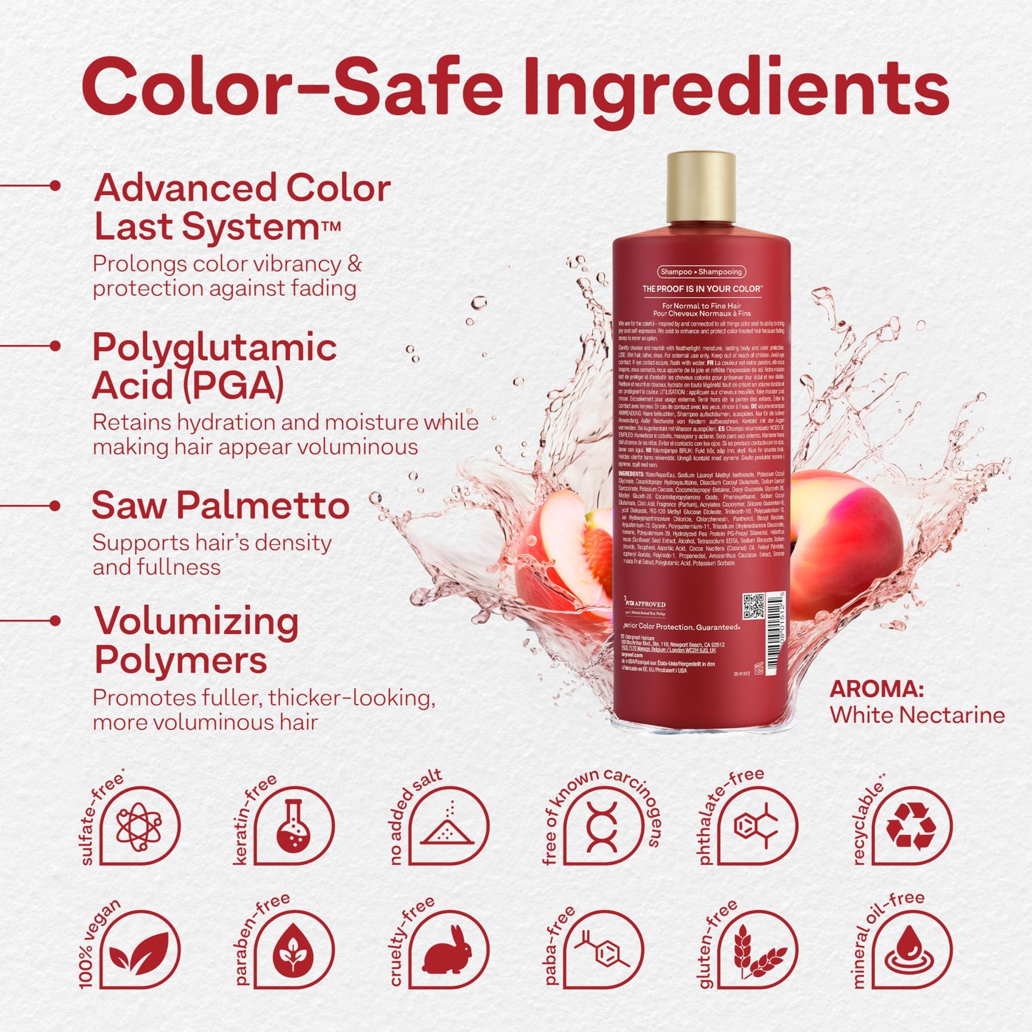 ColorProof Volume Shampoo for Women 32 Fl. Oz. Volume Shampoo, White Nectarine Scent, Sulfate Free Shampoo