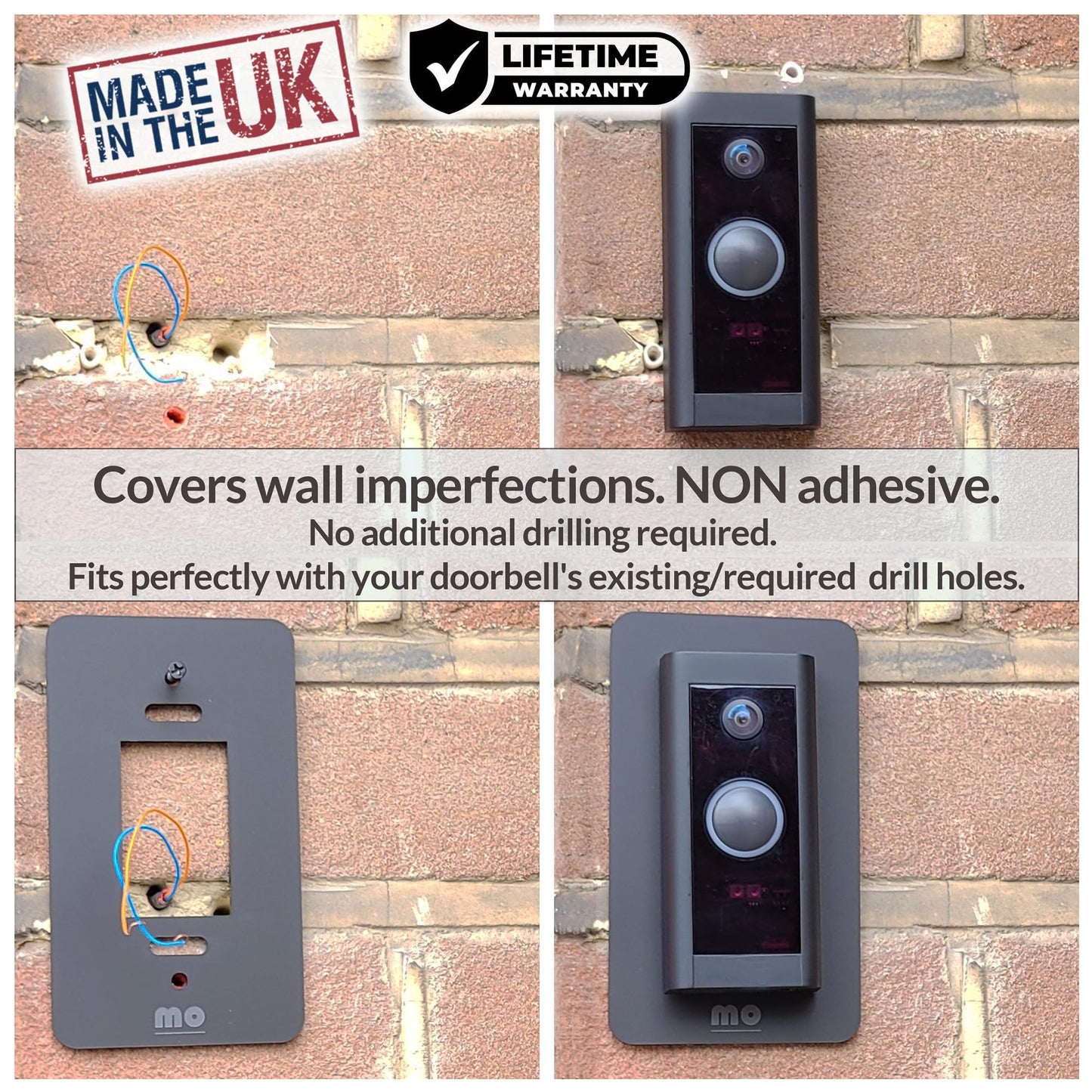 Mars Outpost Non-Adhesive Wall Plate Compatible With Video Doorbell Wired Mount Back-Plate Covers Holes Scratches Video Door Bel
