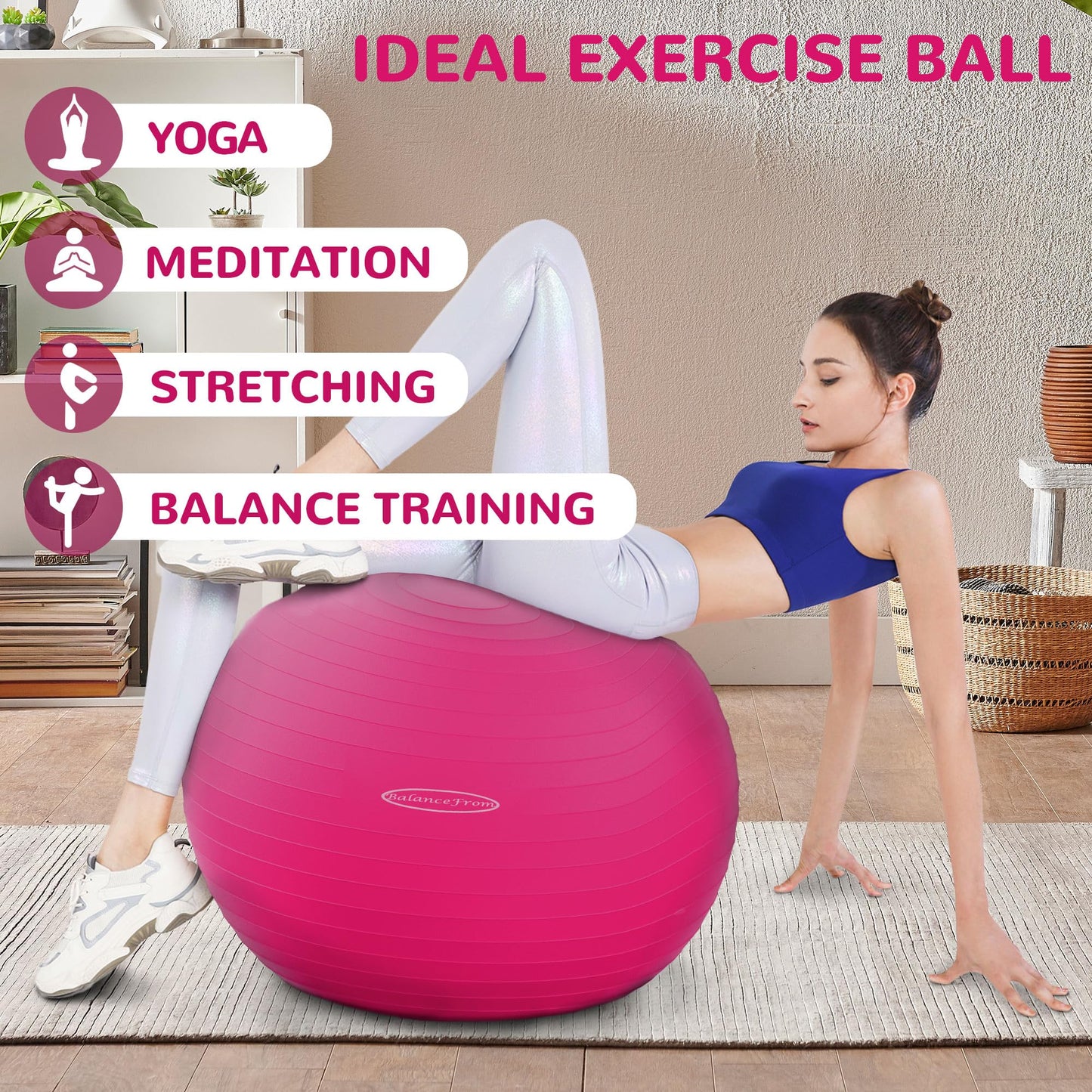 Fitvids Anti-Burst Slip Resistant Exercise Ball - 18-inch Pink, 2,000-Pound Capacity