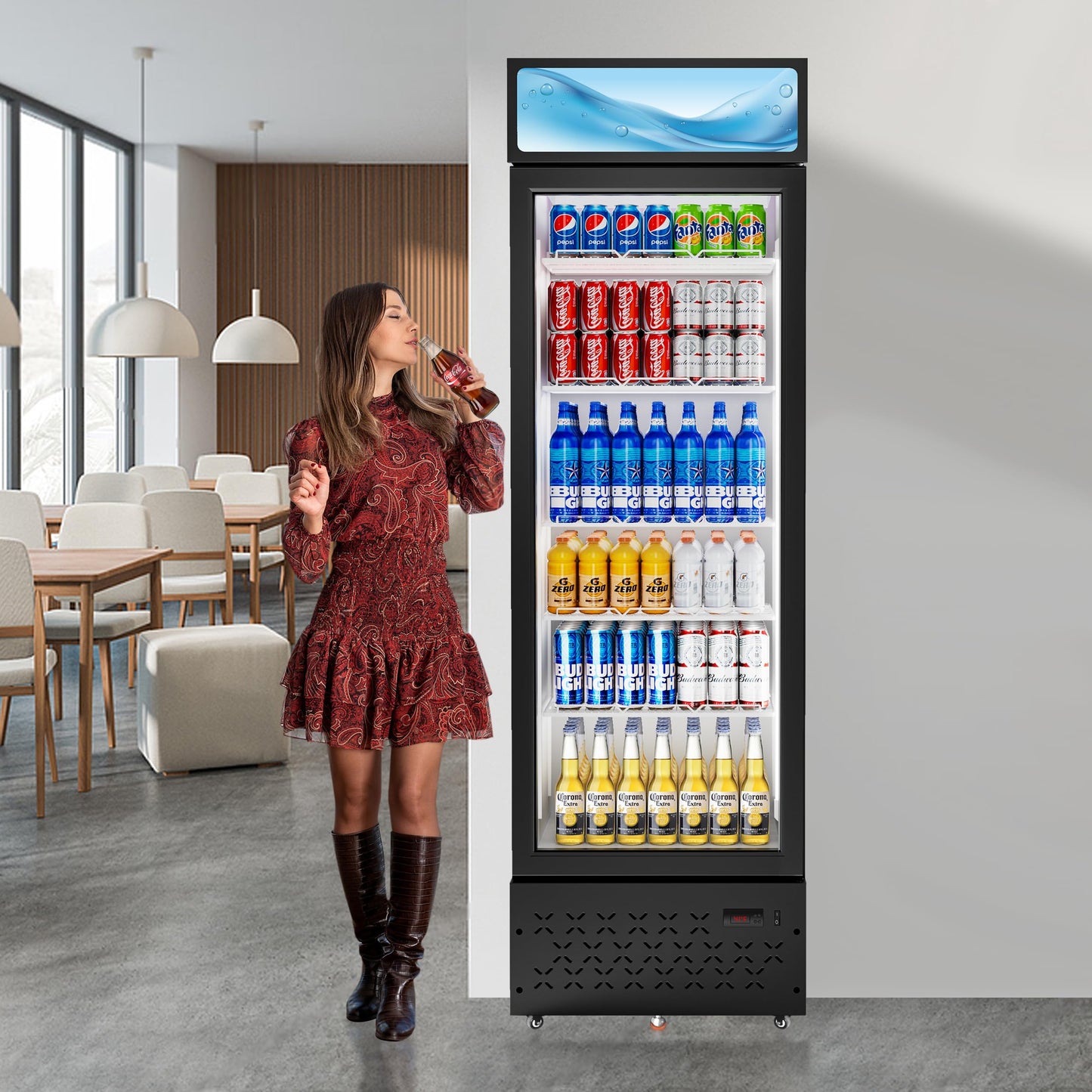 LCEKY Beverage Cooler Commercial Refrigerator 10 Cu.Ft. Glass Door Display Refrigerator with LED Light, 5 Shelves, Display Commercial Beverage Refrigeratorfor Restaurant Cafe Bar Store (10 Cu.Ft.)