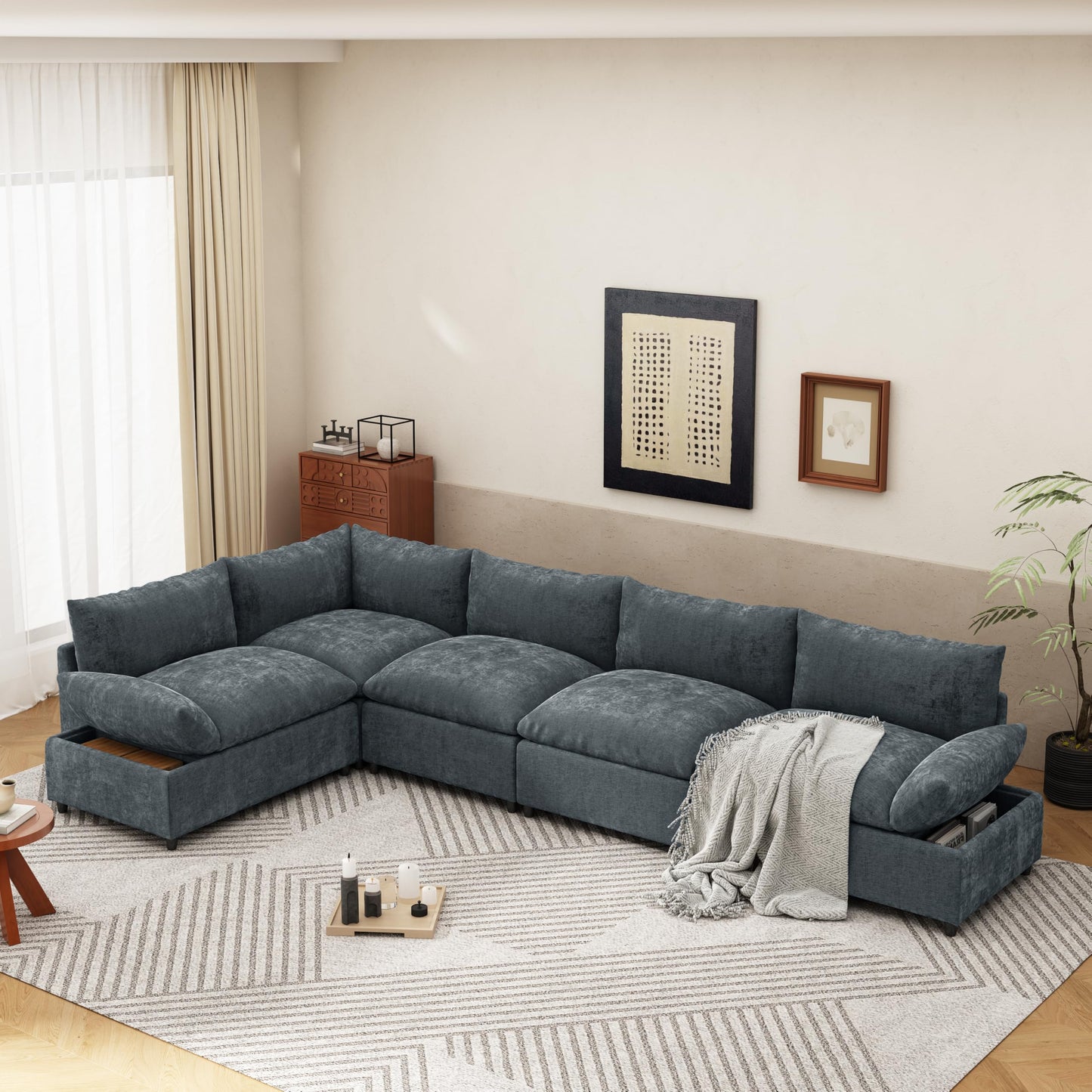 Merax 115.5" Modular Sectional Sofa, Upholstery 5 Seat Versatile Couch Set, L Shaped Indoor Furniture with Plush Cushions, Hidden Storage Compartments for Living Room, Lounge, or Office, Dark Gray
