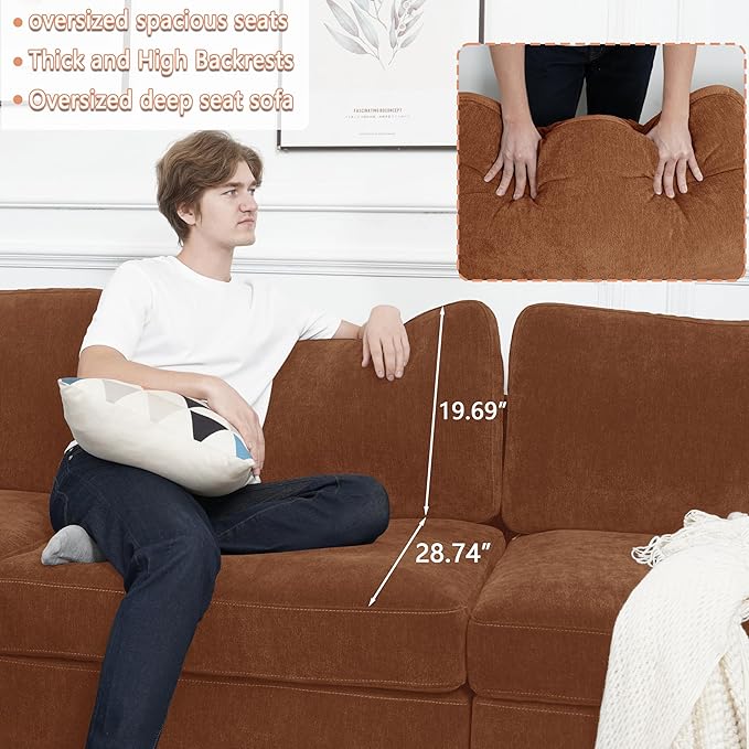 EASE MOOSE Oversized Sectional Modular Sofa,Chenille Large u Shape Sectional Couch Wide Deep Brown Modular Sofa Couch