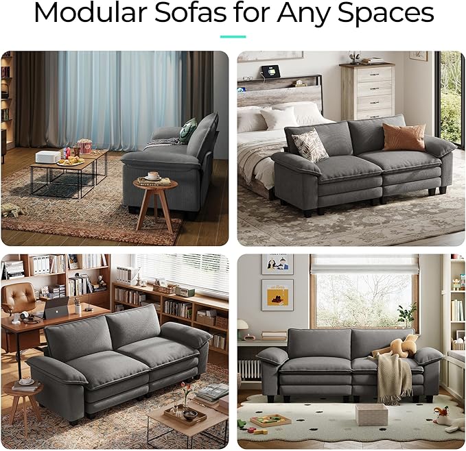 LINSY HOME 90'' Cloud Loveseat Sofa, Modular Sectional Couches Corduroy Cloud Couch Soft Modern Comfy Love Seat Sofa Set for Living Room Apartment Office, Grey