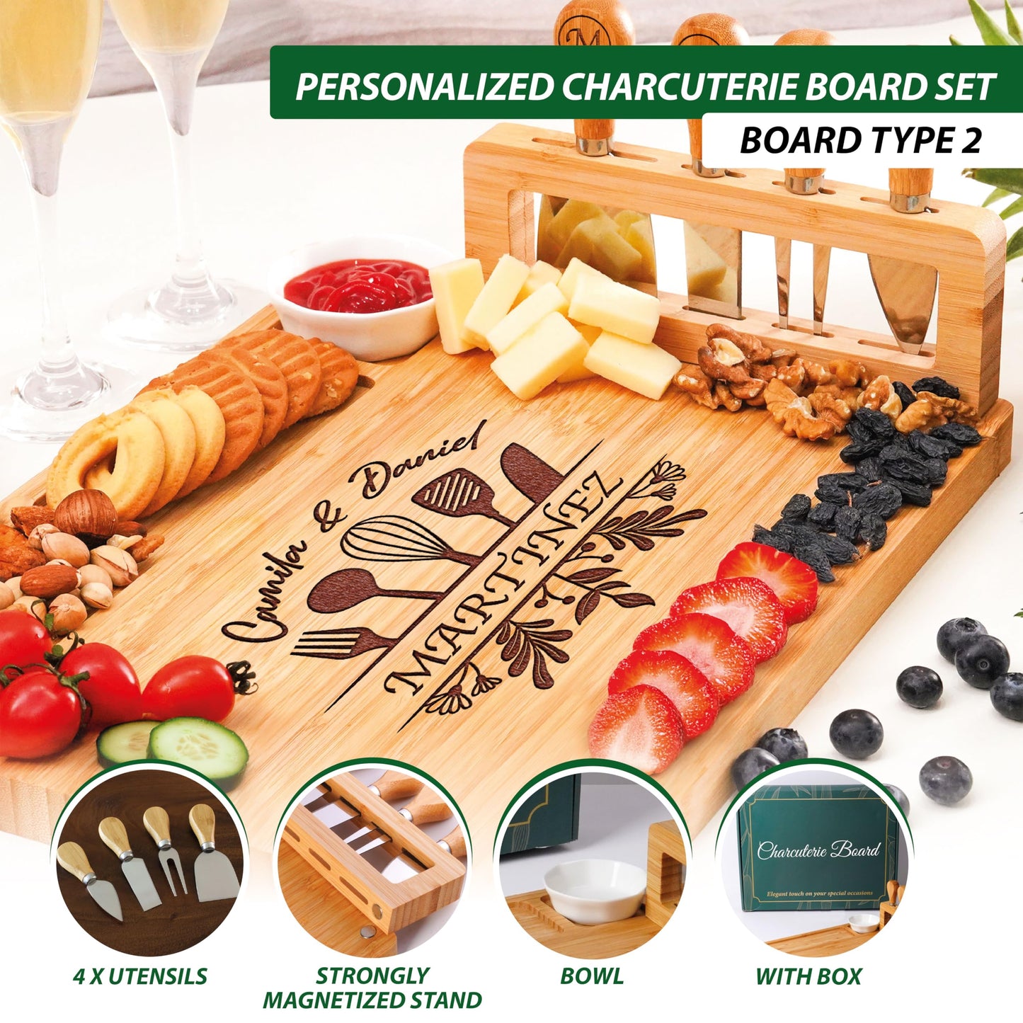 Personalized Charcuterie Board, Wedding Gifts for Couples 2025, Custom Engraved Cutting Board for Anniversary, Engagement, New Home, Christmas, Gift for Bride, Parent, Women, Newlyweds, Housewarming