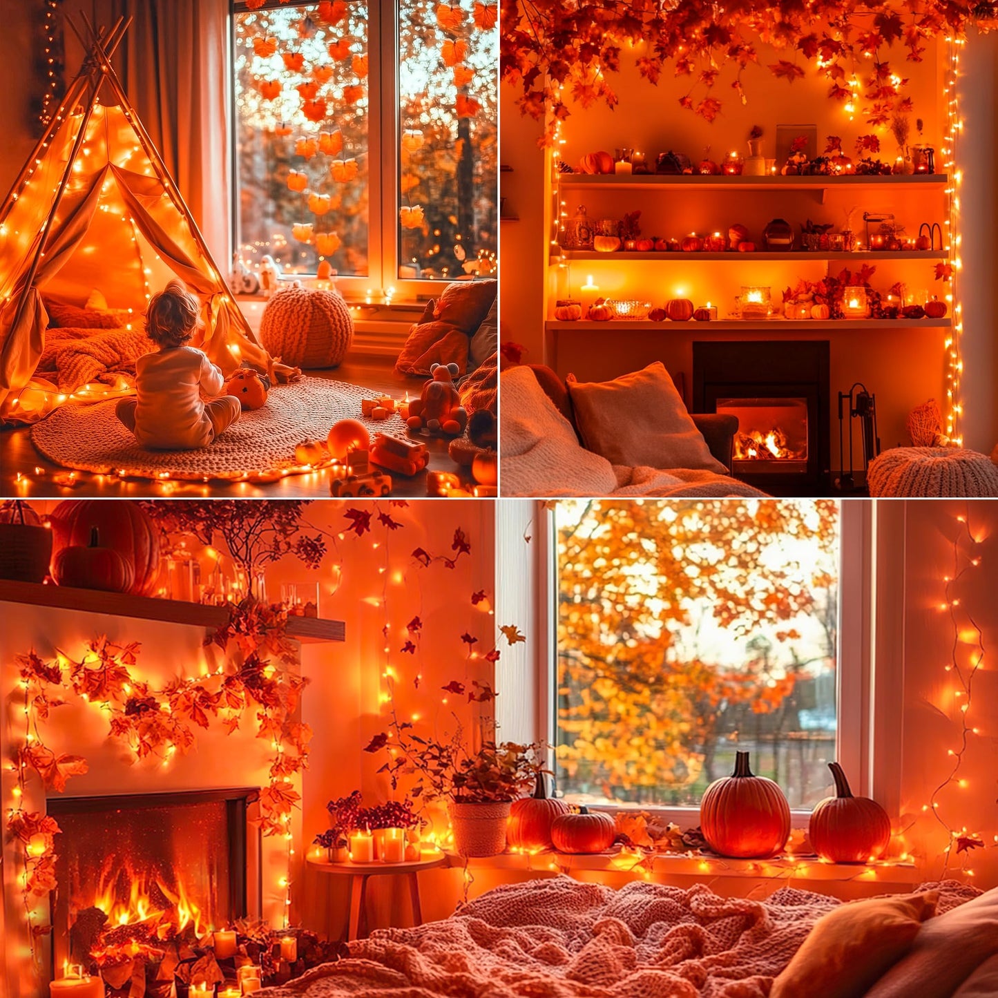 Halloween Lights Outdoor, Orange String Lights Plug in,8 Modes Connectable Twinkle Orange Christmas Lights for Tree Party Garland Thanksgiving Fall Halloween Decorations(33FT 100LED)