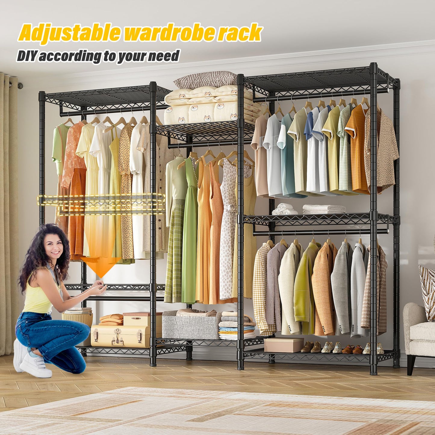 Raybee Clothes Rack with Cover, Clothing Racks for Hanging Clothes Loads 905 LBS,Heavy Duty Portable Closet,Wardrobe Closet, Black,75" W*17.8" D*77" H