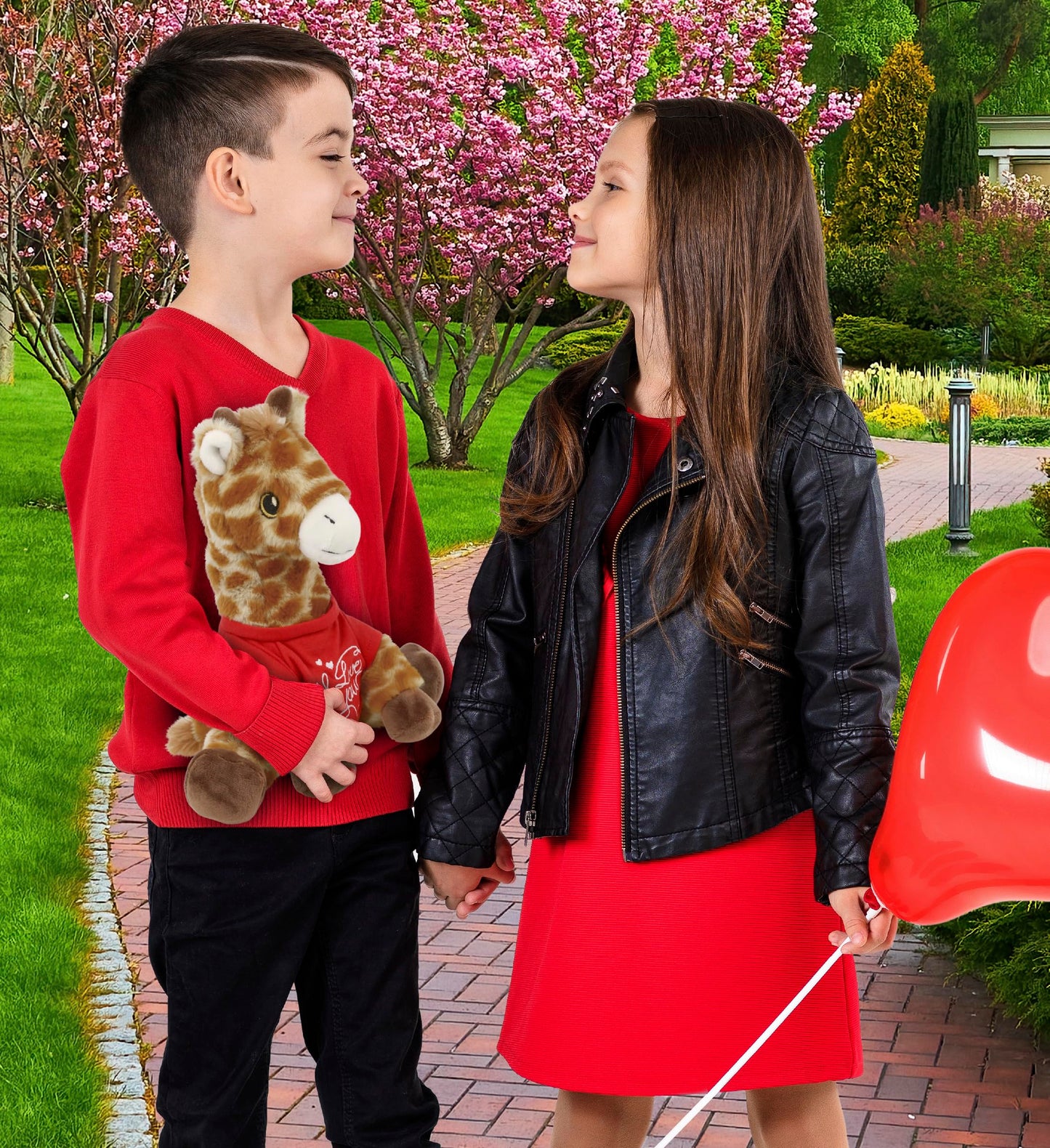 DolliBu I Love You Valentine Plush Eco-Friendly Giraffe - Cute Stuffed Animal with Red Shirt and Name Personalization Gift for Valentines Day, Birthday, Anniversary, Romantic Date - 10 Inches