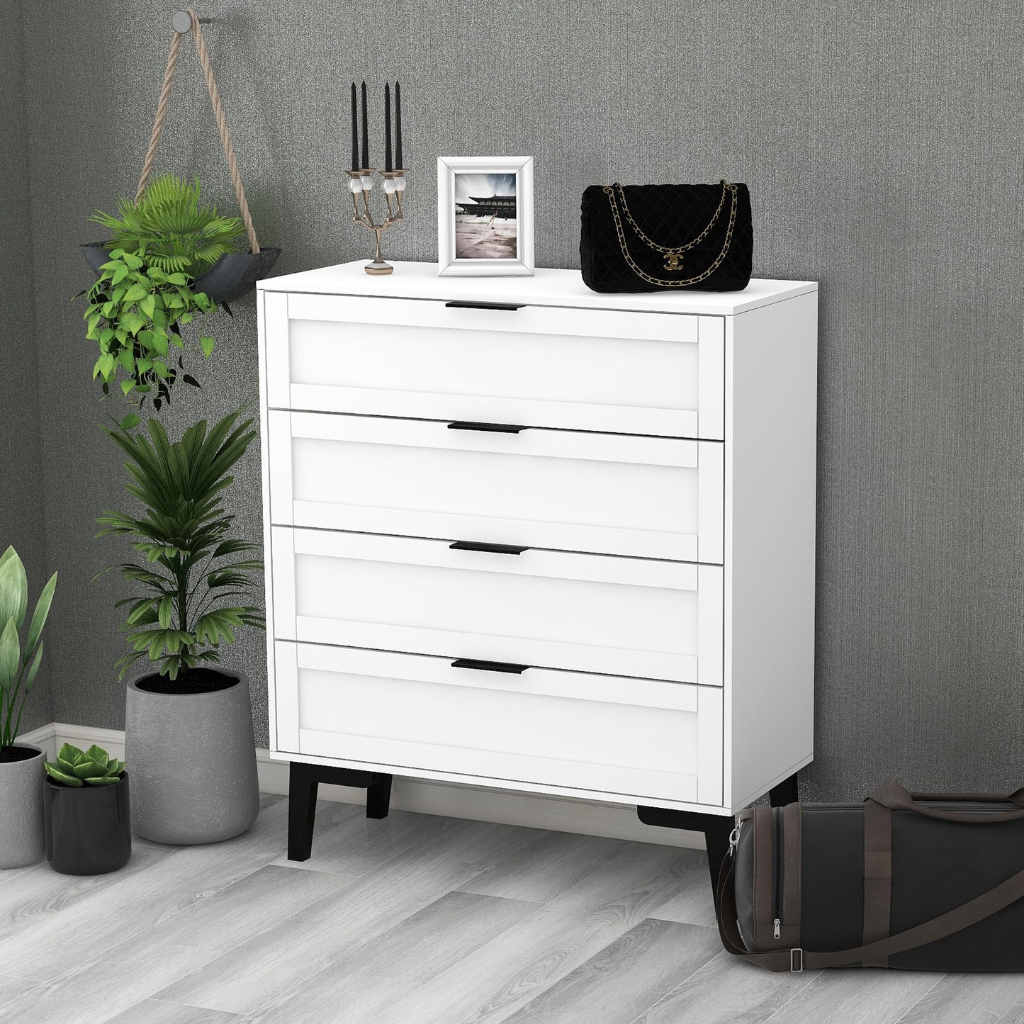 TaoHFE White 4 Drawer Dresser for Bedroom,Wood Lingerie Chest of Drawers for Bedroom,Modern 36inch Tall White Dresser for Bedroom Living Room, Entryway, Cloakroom