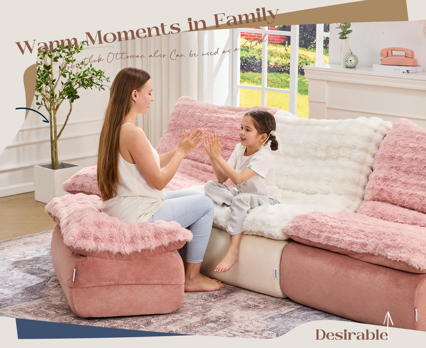 Hobestluk Sofa Couch Foam Sofa for Small Spaces Comfy Sofas with footrest Couch Recliner Small Sofas for Living Room, Bedroom, Apartment (Pink)
