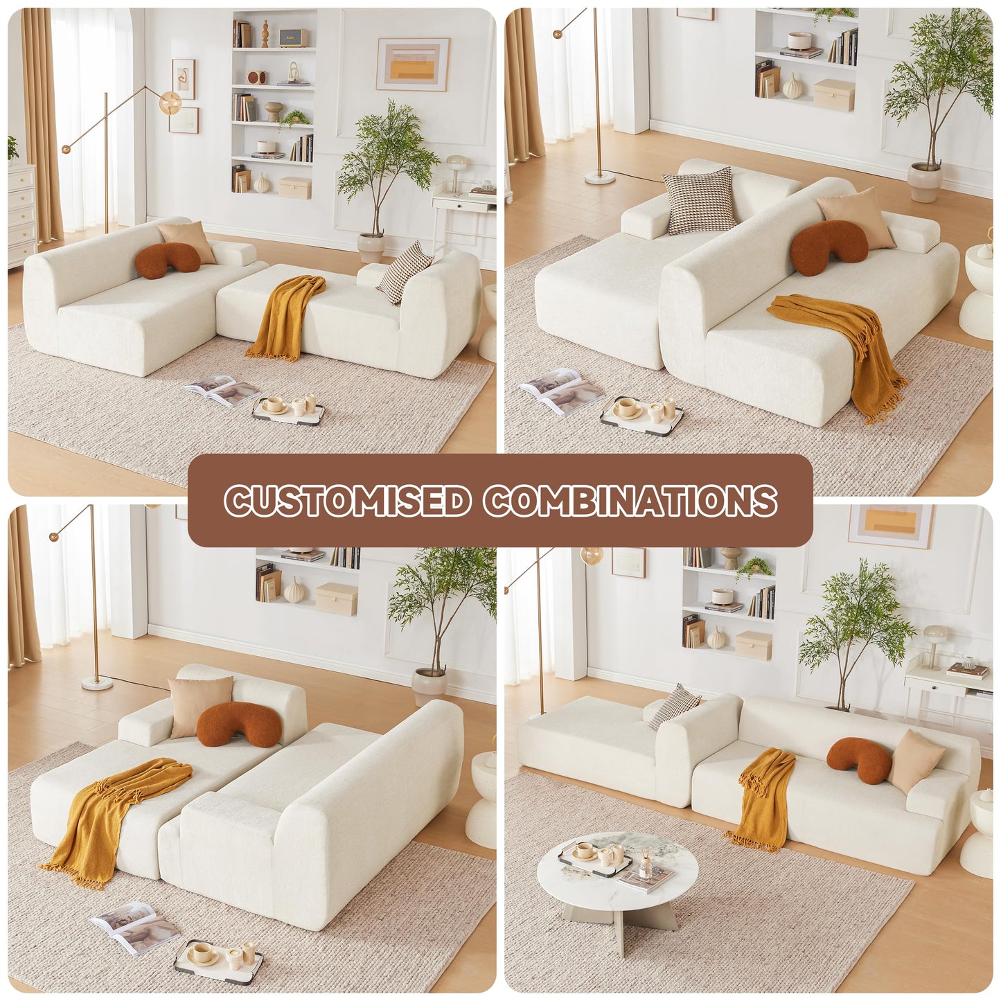 Huatean Home 107" Modular Sectional Sofa, Sponge Sofa for Living Room, High Density Sponges Cloud Couch,Modular L-Shape Sofa Couch with Chaise, (Beige)