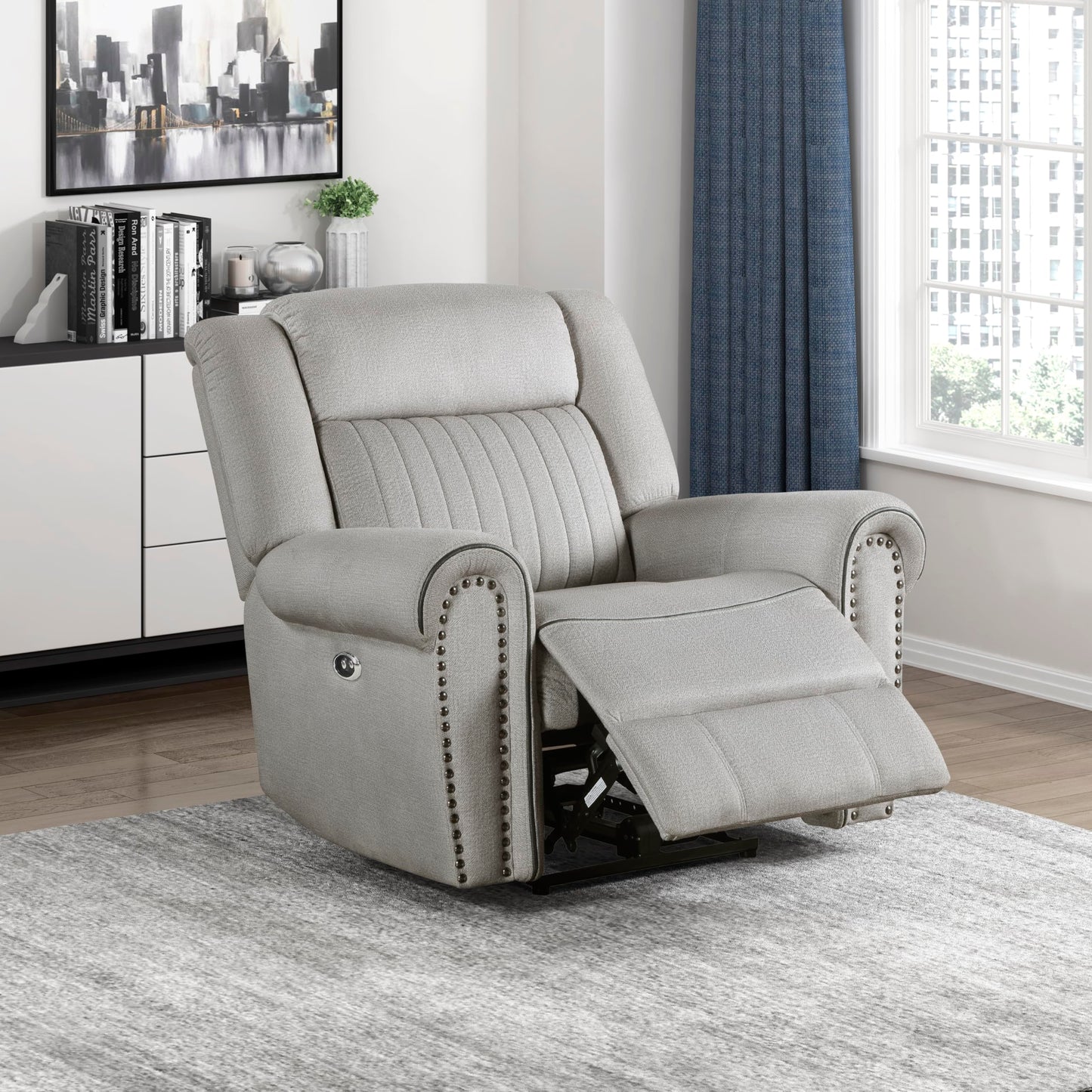 Lexicon Recliner Chair Living Room Reclining Sofa Chair, Modern Home Theater Seating Comfortable Rolled Arm Microfiber Recliner, Power Recliner Sofa Chair for Living Room/Office/Apartment, Mist