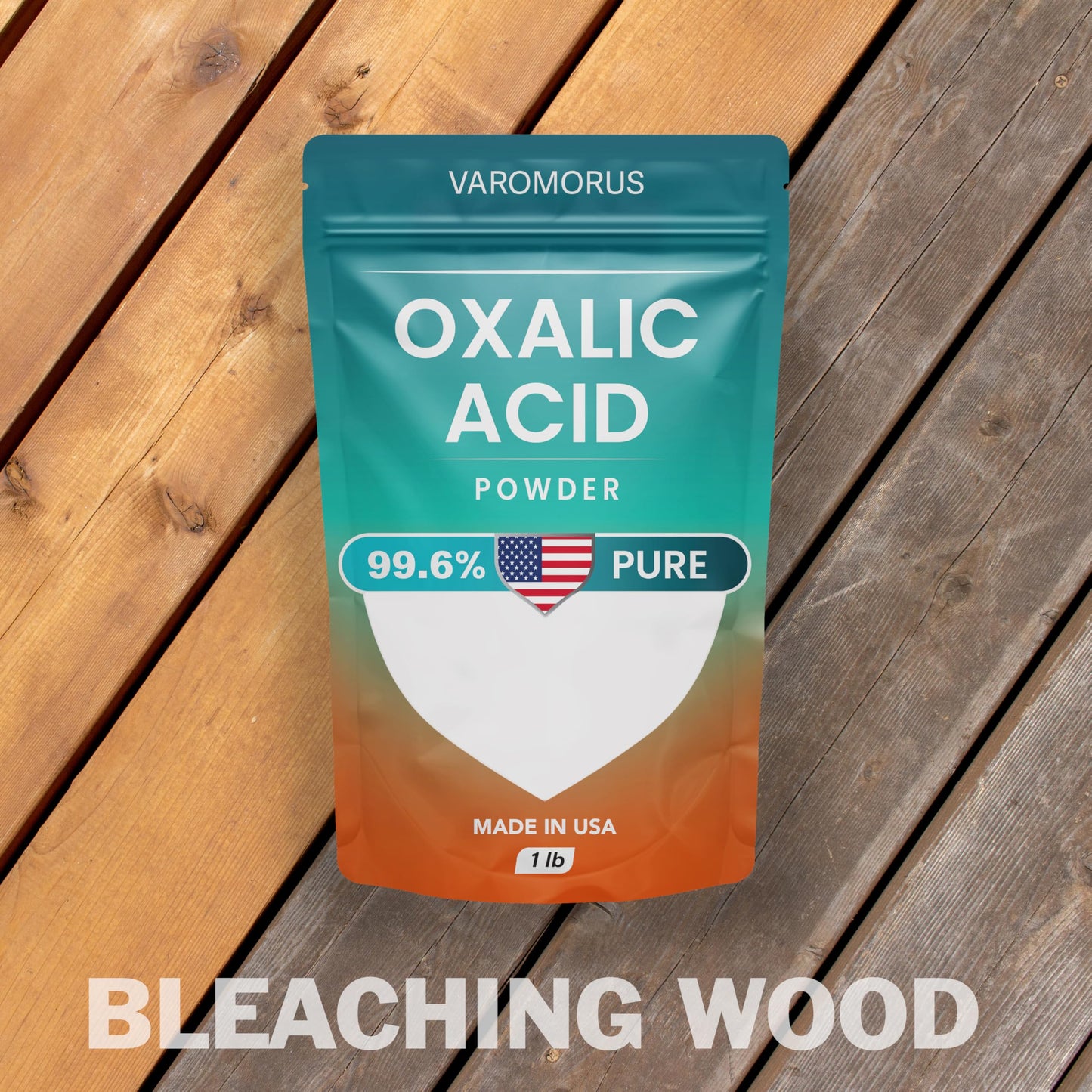 Varomorus Oxalic Acid 1 lbs - 99.6% Pure Fine Powder, Multi-Use Cleaner and Stain Remover for Wood, Metal, Rust, Wood Bleach, Hardwood Floor & Furniture Restorer, Pool - Industrial Cleaning Solution