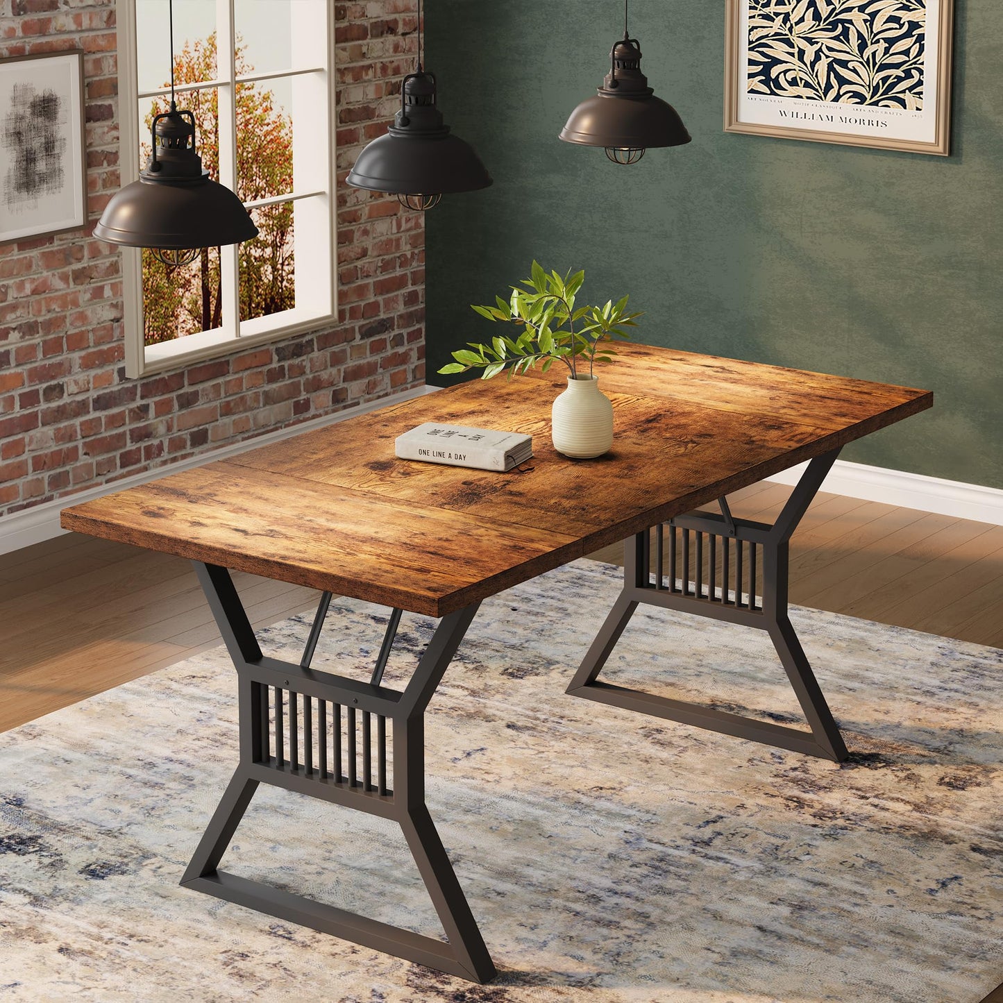 GarveeHome 70.8 in Dining Table 4-6 Person, Kitchen Table with Heavy Duty Metal Legs, Farmhouse Dining Room Table for Kitchen, Living Room