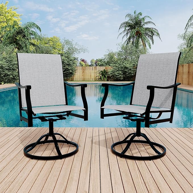 Outdoor Swivel Dining Chairs with Textilene Breathable Back, Swivel Patio Dining Chairs Set of 2, SwivelPatio SlingChairs Set for Poolside Lawn Garde