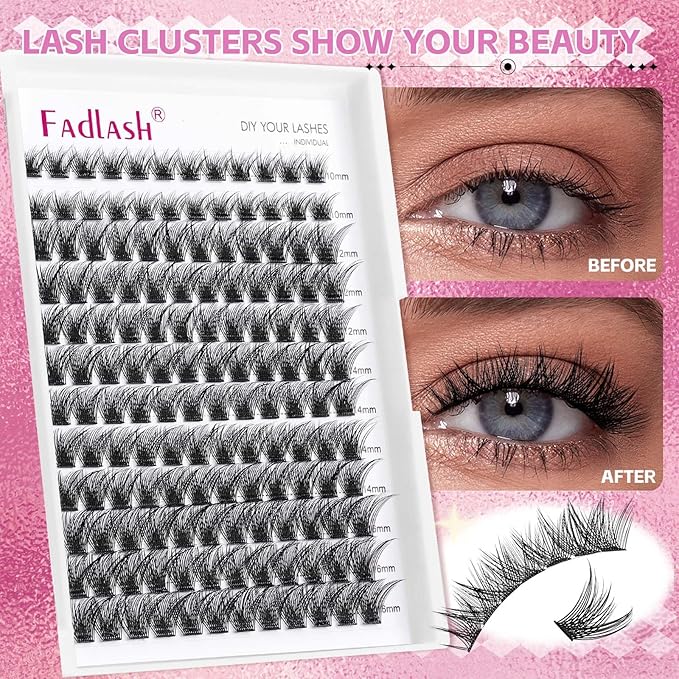 Lash Clusters 10-16mm 144pcs Mixed Tray Individual Lashes D Curl Individual Lashes Cluster Eyelash Extensions DIY Lash Extensions Eyelash Clusters Eyelash Extension Kit at Home (JN1-0.07D, 10-16mm)