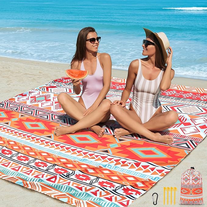 HIHOHO Beach Blanket, Sandproof Beach Mat, Waterproof Quick Drying Lightweight Outdoor Aztec Picnic Mat 79" X 83"/120"x10...