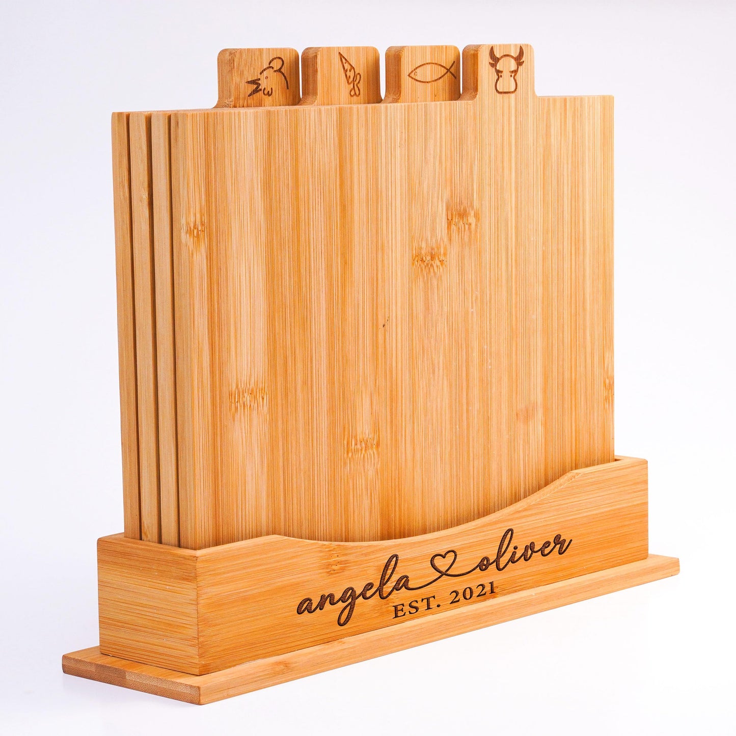 4-Piece Custom Wooden Chopping Boards for Kitchen, Wedding Gift for Couple 2025, Personalized Cutting Board Set with Holder, Gifts for Anniversary, Christmas, Housewarming, New Home, Engagement