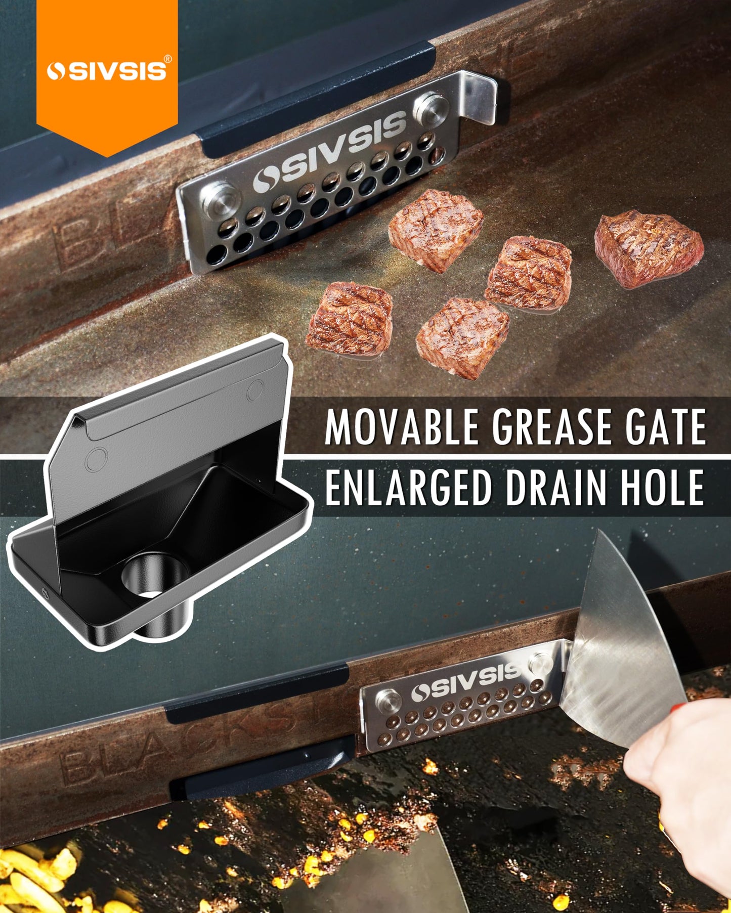 Sivsis Upgraded Magnetic Grease Catcher for Lower Back Blackstone Griddle, Rear Grease Drainage Funnel with 304 Stainless Steel Grease Gate, Larger Silicone Hose, Flexible Grease Capacity