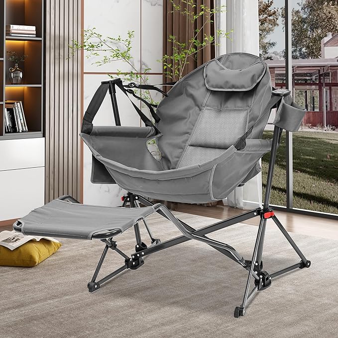 Ainfox Hammock Camping Chair with Footrest, Foldable Portable Rocking Chairs for Adults Swinging Camp with Cup Holder Pill...