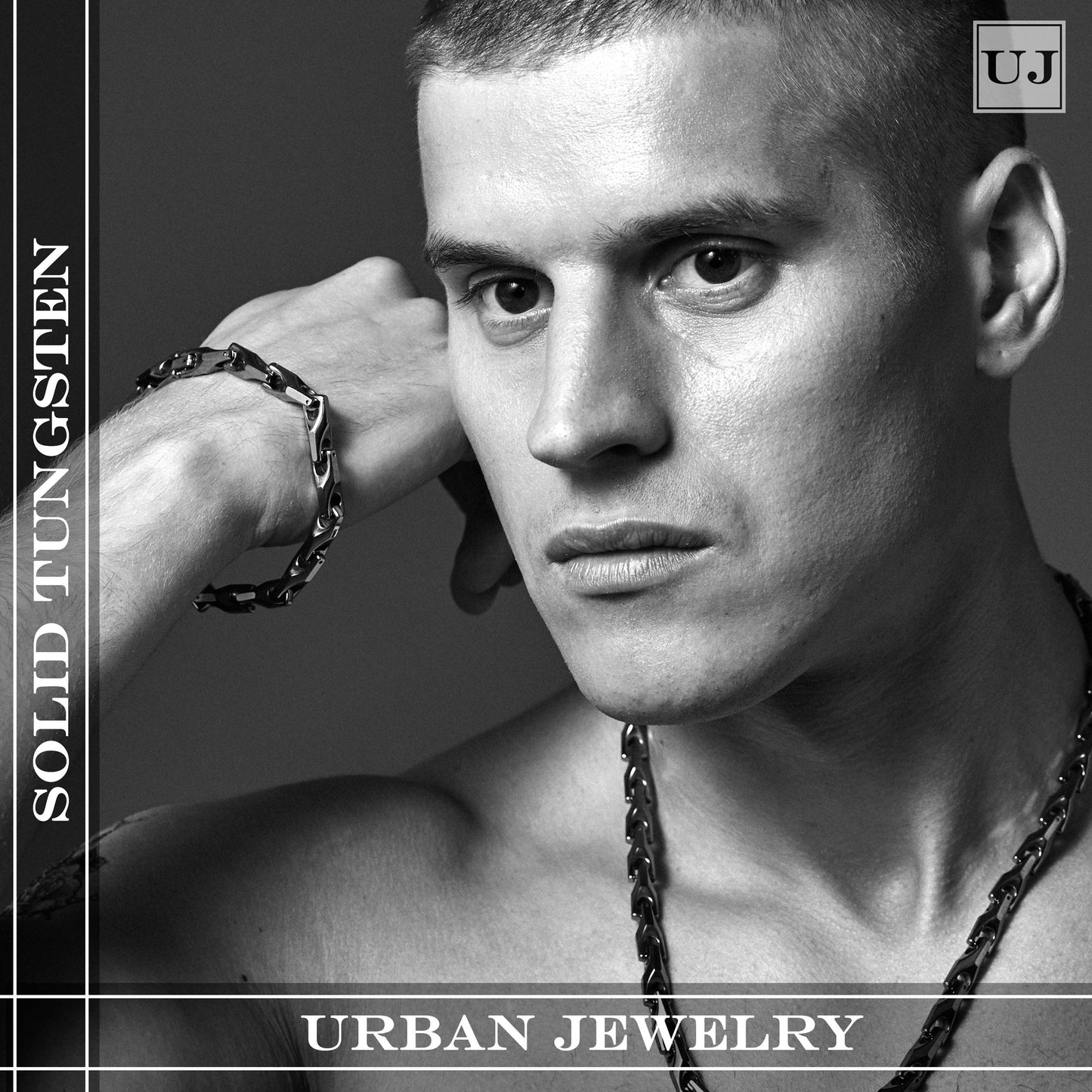 Urban Jewelry Classy Men's Solid Heavy Wheat Tungsten Carbide Bracelet - 3 Sided Links (Silver)