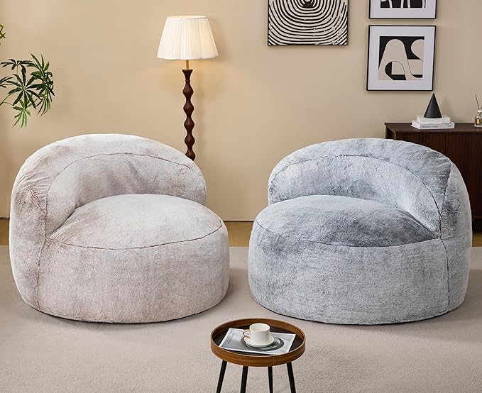 Hobestluk Bean Bag Chair Giant Bean Bag Chairs for Adults Big Bean Bag Chair with Memory Foam Filler Adults Large Beanbag with Faux Fur Cover for Bedroom (Plush Grey,Large)