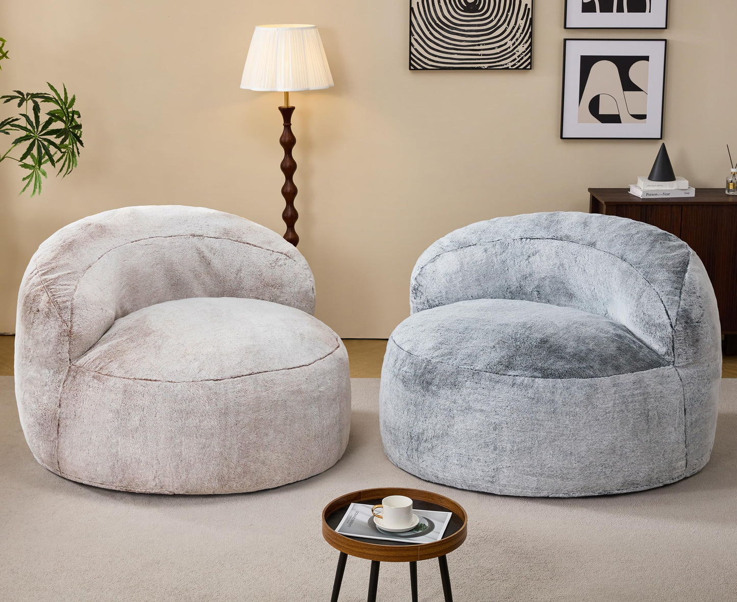 Hobestluk Bean Bag Chair Giant Bean Bag Chairs for Adults Big Bean Bag Chair with Memory Foam Filler Adults Large Beanbag with Faux Fur Cover for Bedroom (Plush Grey,Oversize)