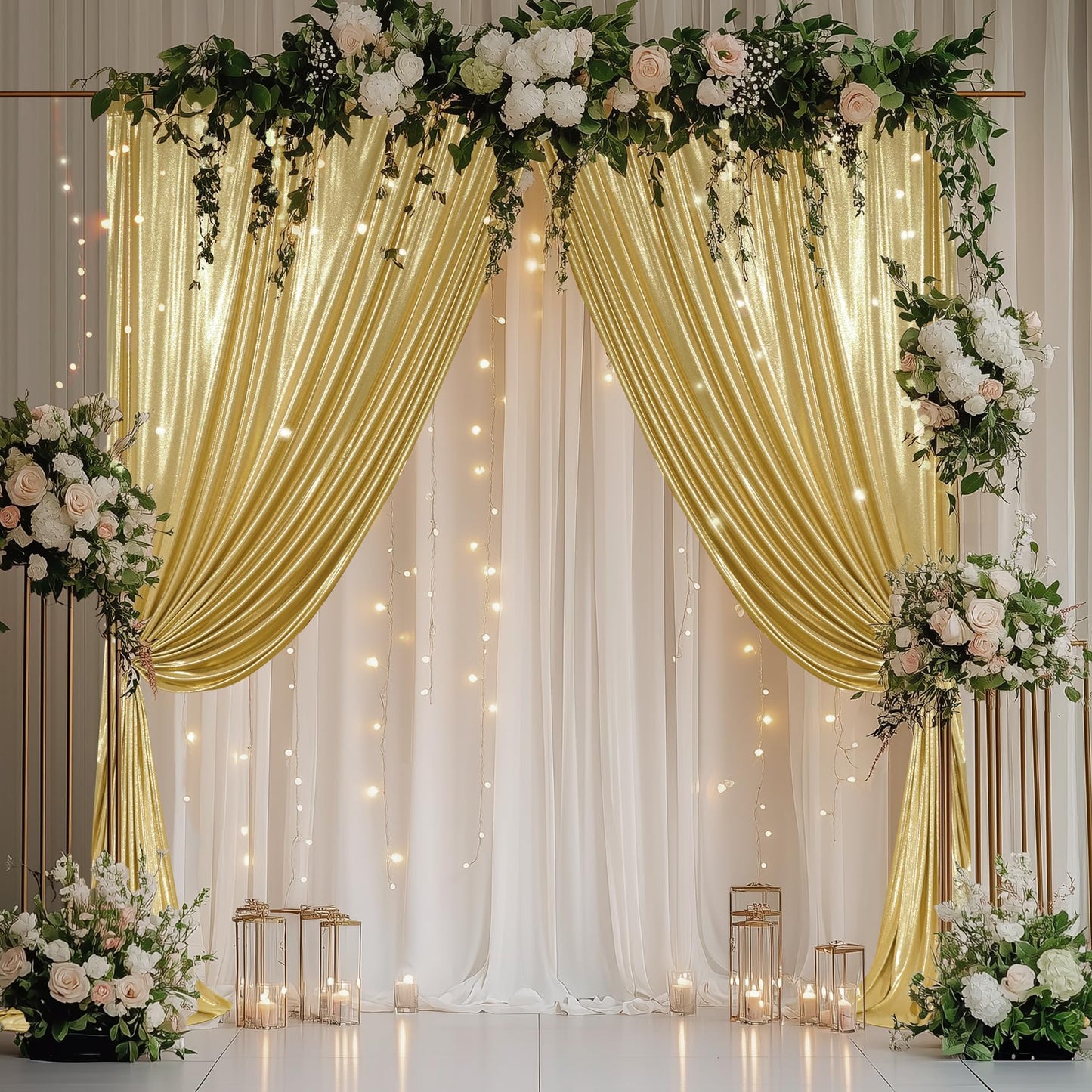 Outpain 10x10ft Gold Sequin Backdrop Curtains -Heavy Duty Gold Photography Backdrops with Non-Shedding Glitter, Wrinkle-Free Stage Drapes for Wedding/Christmas/Studio Shoots (5x10ft 2 Panels)