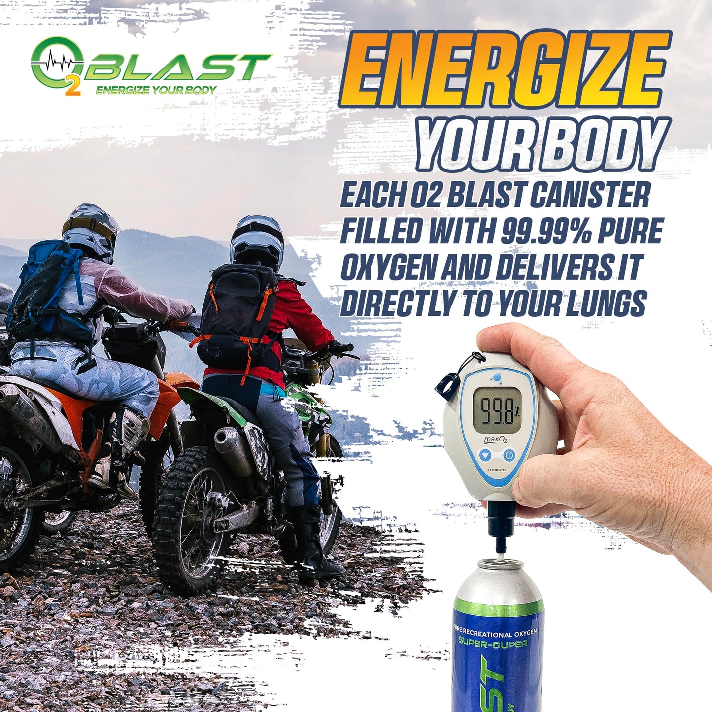 O2 Blast - Pure Oxygen Supplement, Portable Can Filled with 99.99% Pure Oxygen with Custom Breathing Mask, Energy, Performance, Fast Recovery Time, Ideal for High Altitude & Sports - 10L, 10-Pack