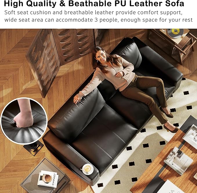 Hanherry Faux Leather 70" Sofa for Living Room, Modern Comfy Couch with Medium Firm Seat Cushion, Removable Cover,Wide Armrest,USB/Type-C Port,Couches for Small Space,Apartment