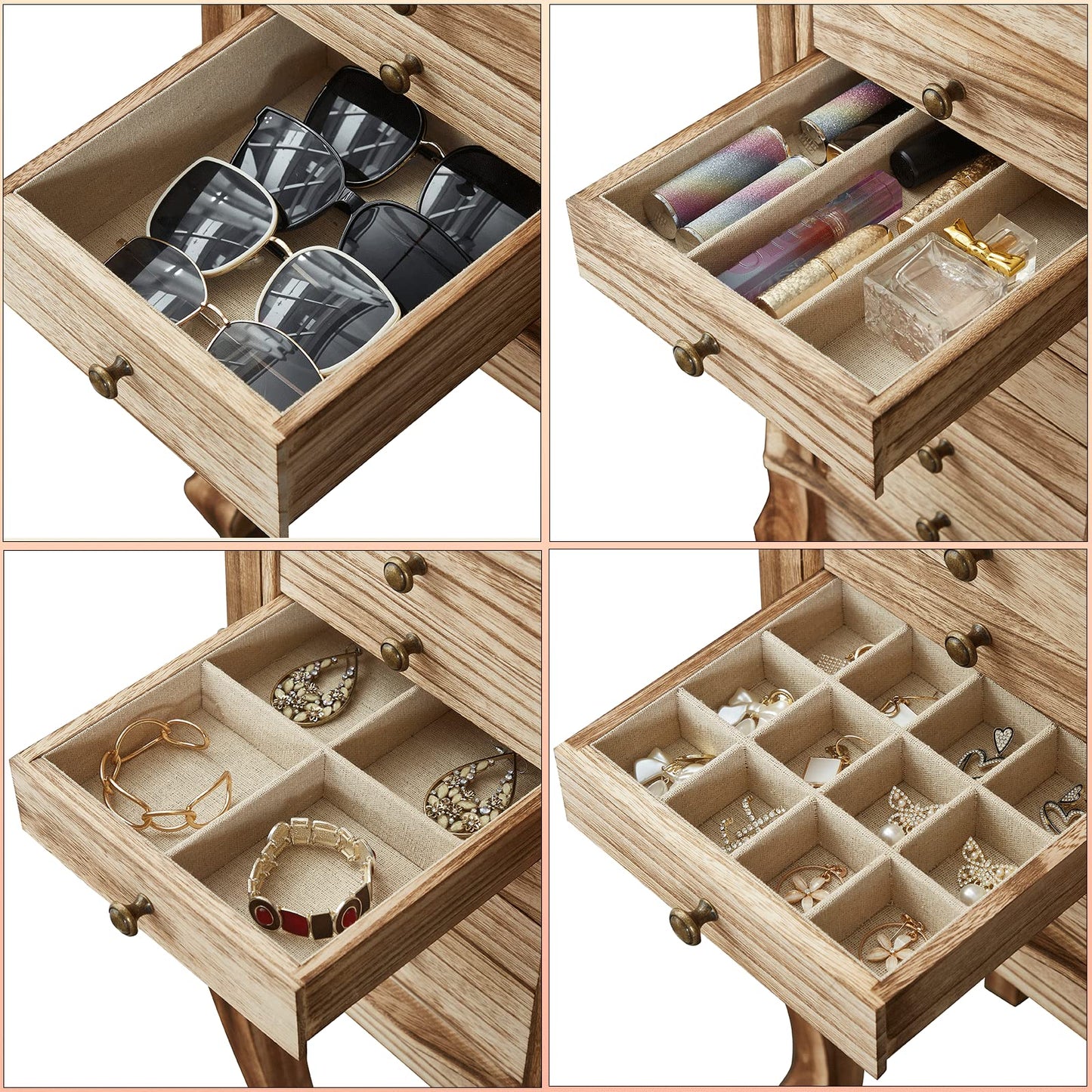 Emfogo Standing Jewelry Armoire, 7 Drawers & 2 Side Doors Jewelry Amoire Cabinet Standing with Top Flip Makeup Mirror, Jewelry Chest Jewelry Boxes