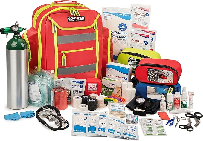 Scherber Fully-Stocked Premium First Responder Backpack | EMT/EMS Medic Trauma & Oxygen Medical Professional Kit | Bag w/ ...
